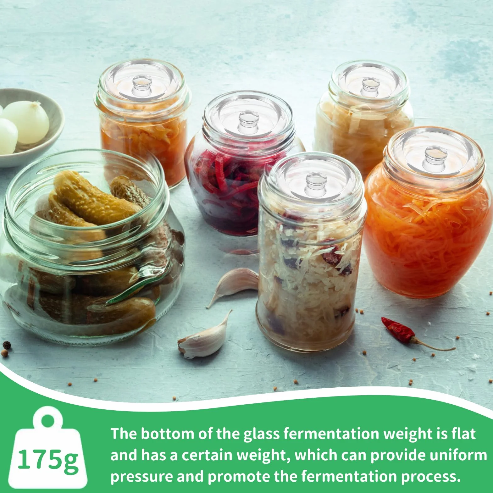 Pesos de Fermentación de Vidrio 7cm, Juego de 4 Piezas con Mangos Ranurados para Chucrut, Kimchi, Encurtidos
