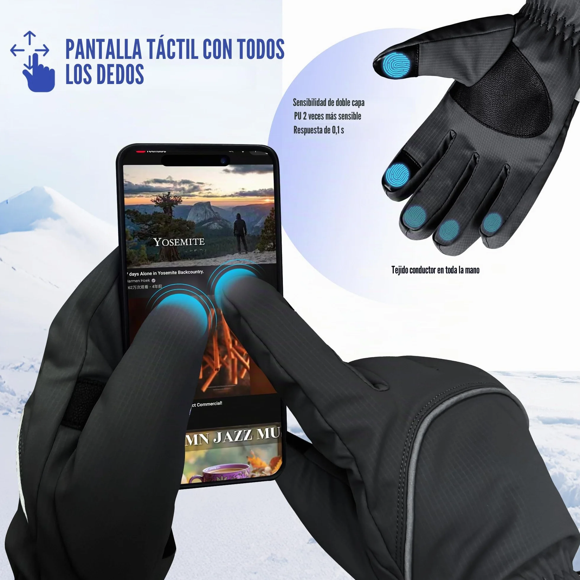 Origem Guantes Moto Invierno por Hombre Mujer, 3M Thinsulate Termicos Esqui Guantes Nieve Impermeables Felpa Pantalla Táctil Frio por Ciclismo, Running,Camping,Bicicleta,Senderismo,Esquiar