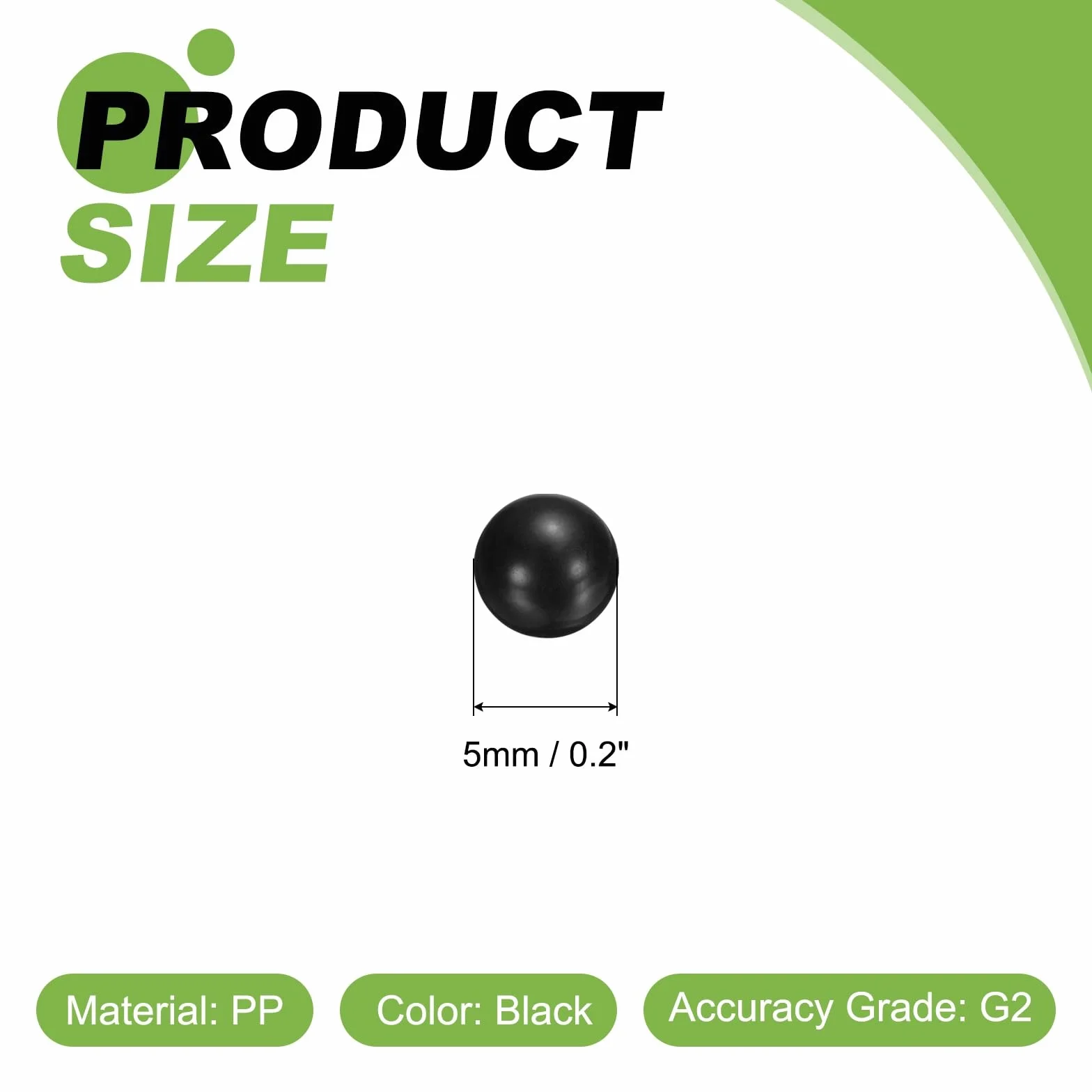 200 piezas bolas de rodamiento plástico PP 5mm precisión G2 negro