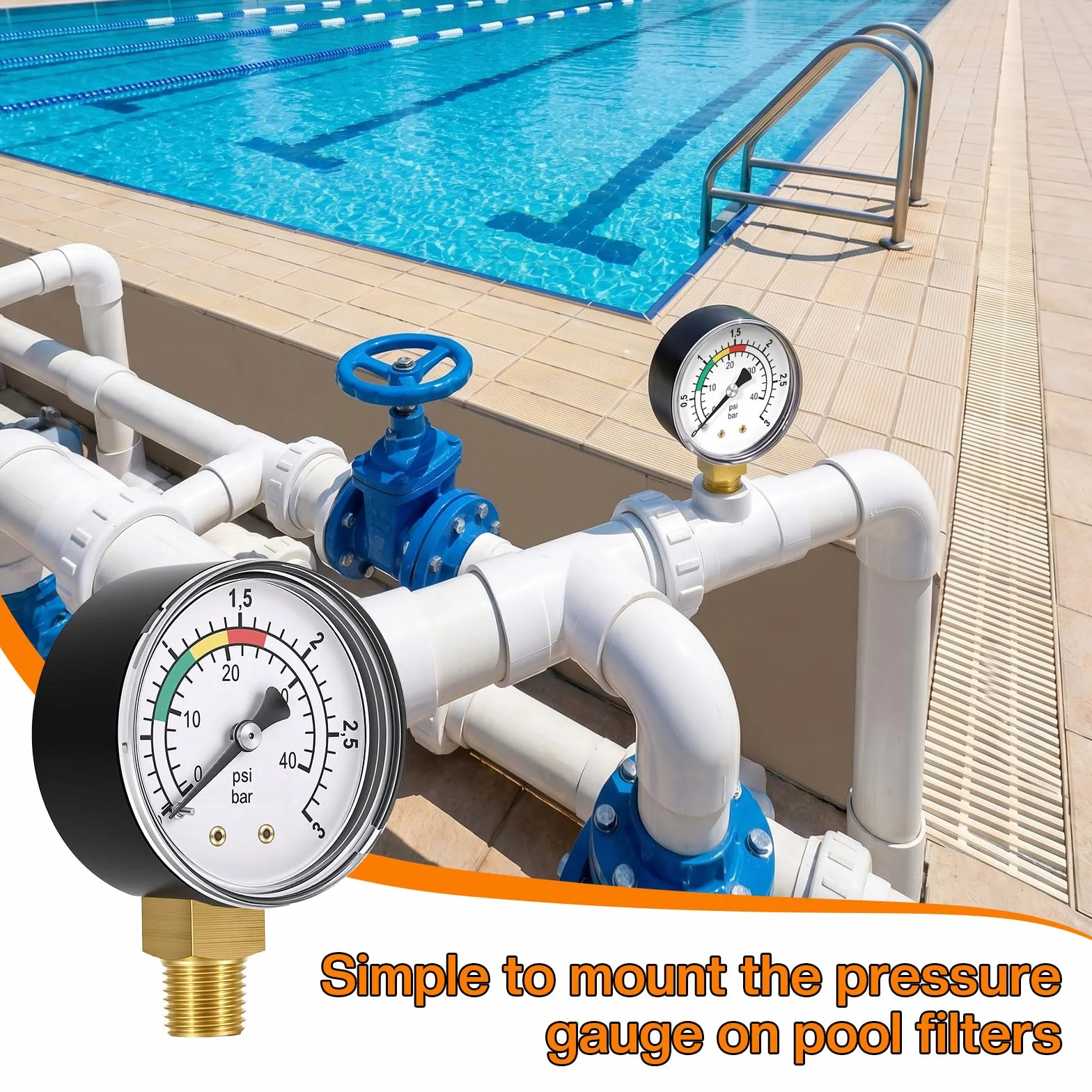 Manómetro de Presión de Agua 0-3BAR/PSI 1/4" BSPT Ø50mm para Filtro Bomba