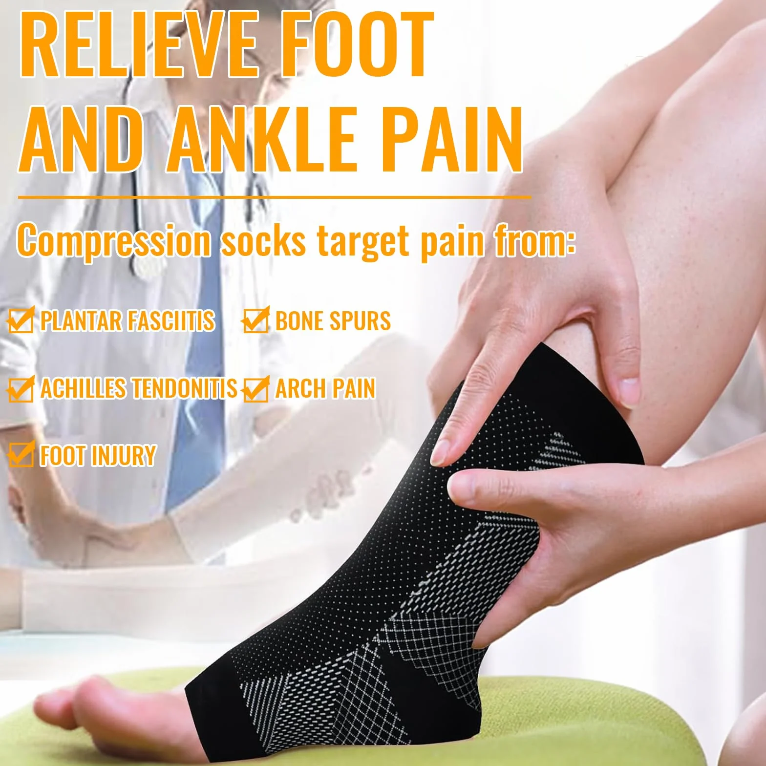 WiDream 2 Piezas Calcetines Compresivos, Sport Calcetines Fascitis Plantar, Calcetines de Compresión, para Mujer y Hombre Aliviar El Dolor De Pies(L-XL)
