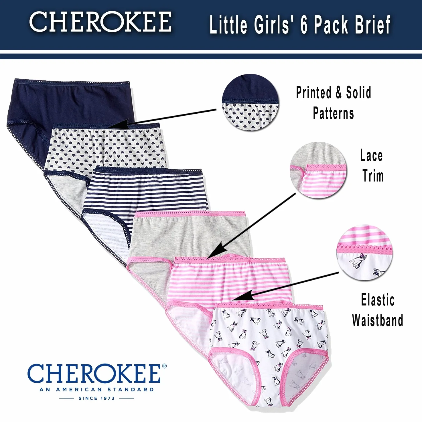 Cherokee Ropa Interior para niña (6 Unidades, Cintura elástica, 6 Unidades)