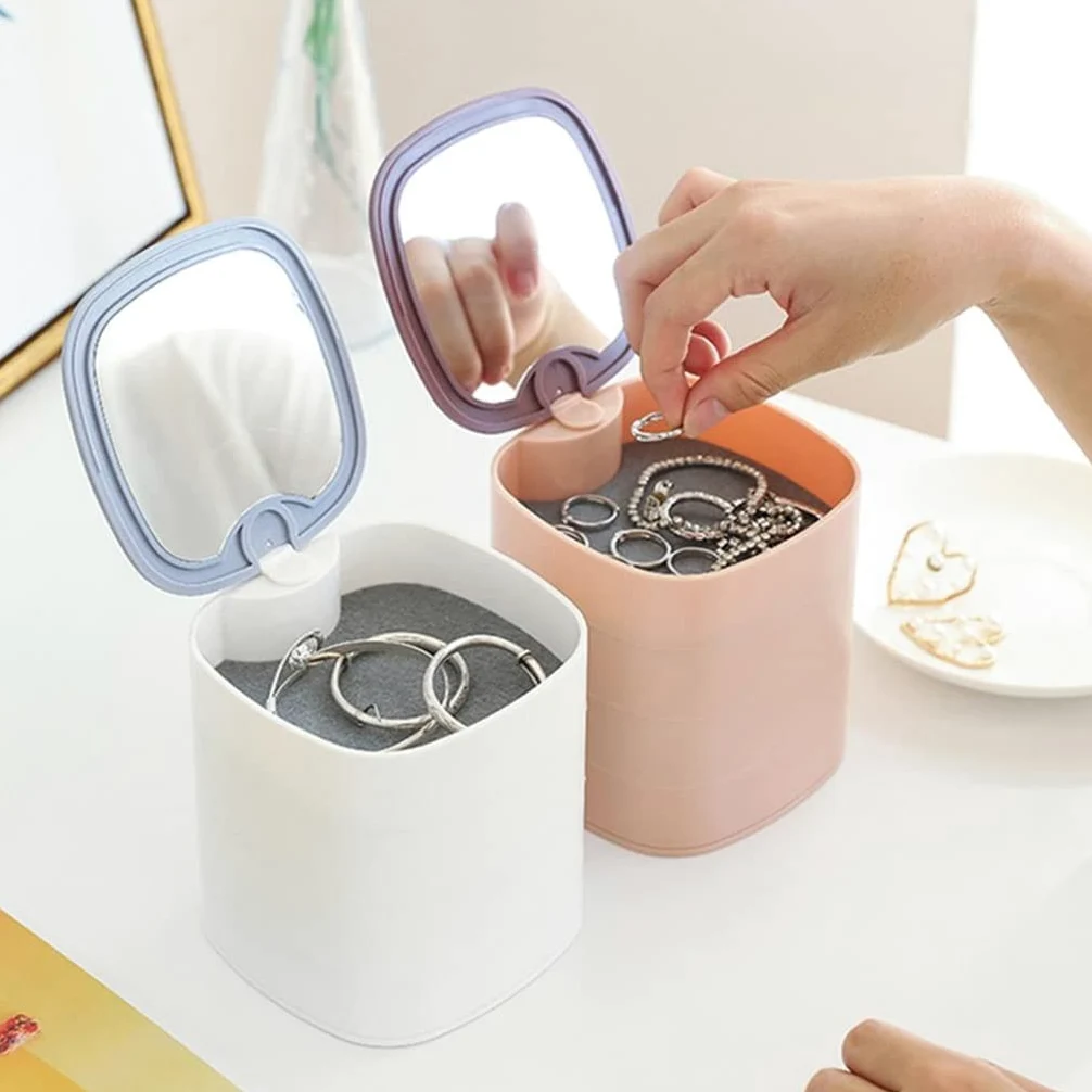 MRKU Caja de Almacenamiento de Accesorios giratoria, Caja de Almacenamiento en Capas para Pendientes, Horquillas, tocados y Espejos