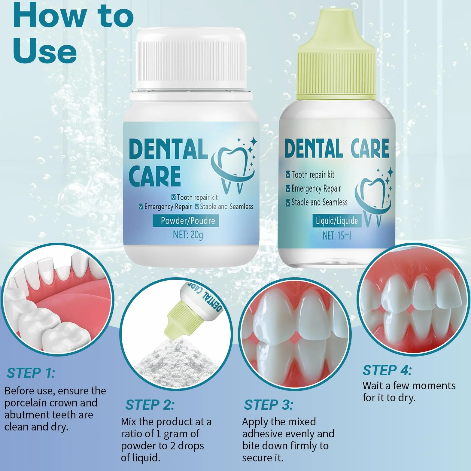 Cemento Dental Kit Reparación Relleno Temporal para Corona Puente Caries