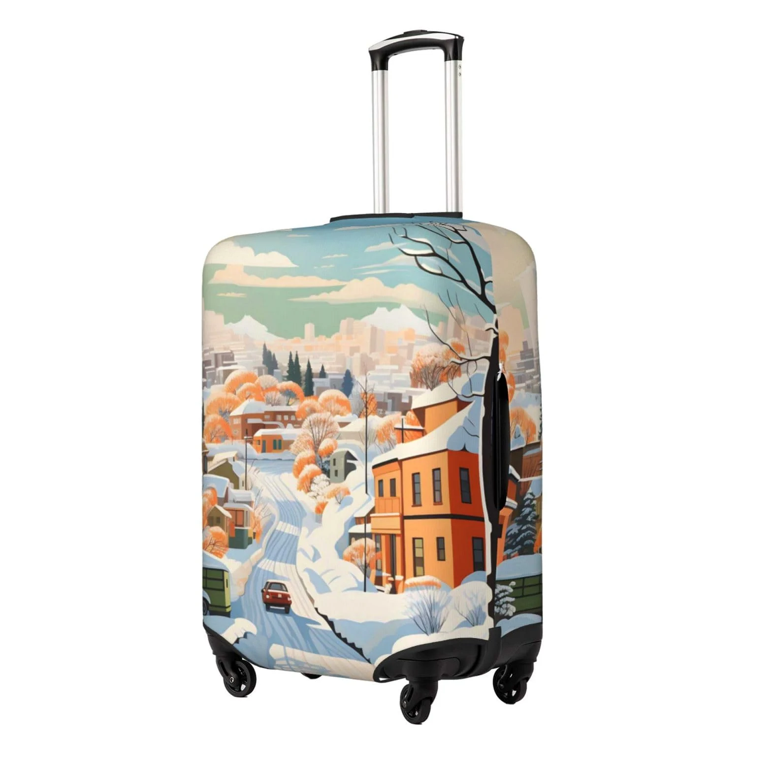 Fundas para Maletas, Funda for Maleta con Estampado Floral Amarillo y Rosa, antiarañazos, Compatible con Equipaje de 18 a 22 Pulgadas.(Winter Snowy Town,L)