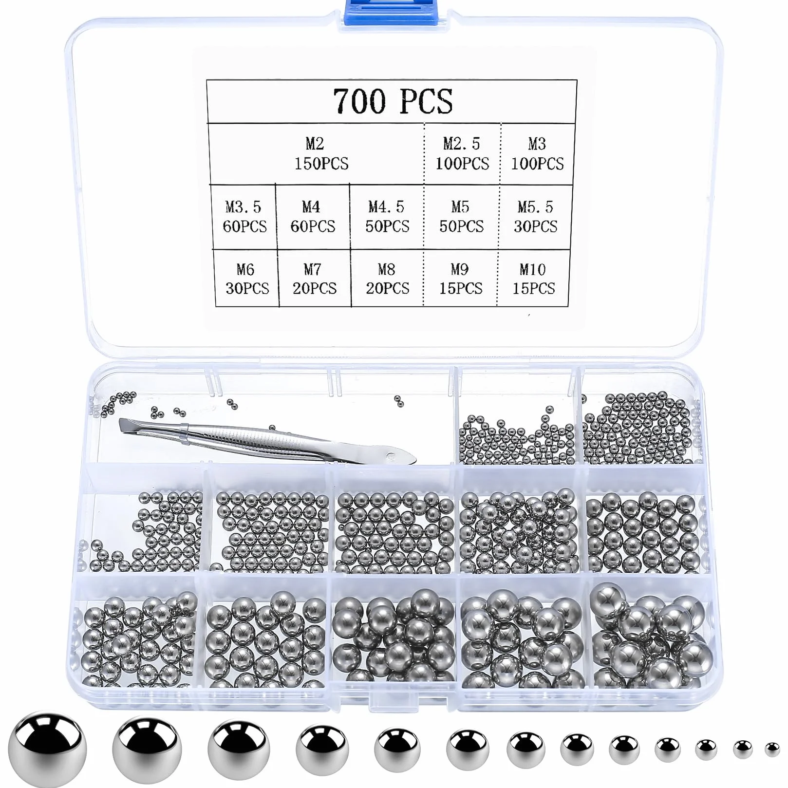 Bolas de Rodamiento de Acero Inoxidable 700 Piezas 2-10 mm para Bicicletas Monopatín