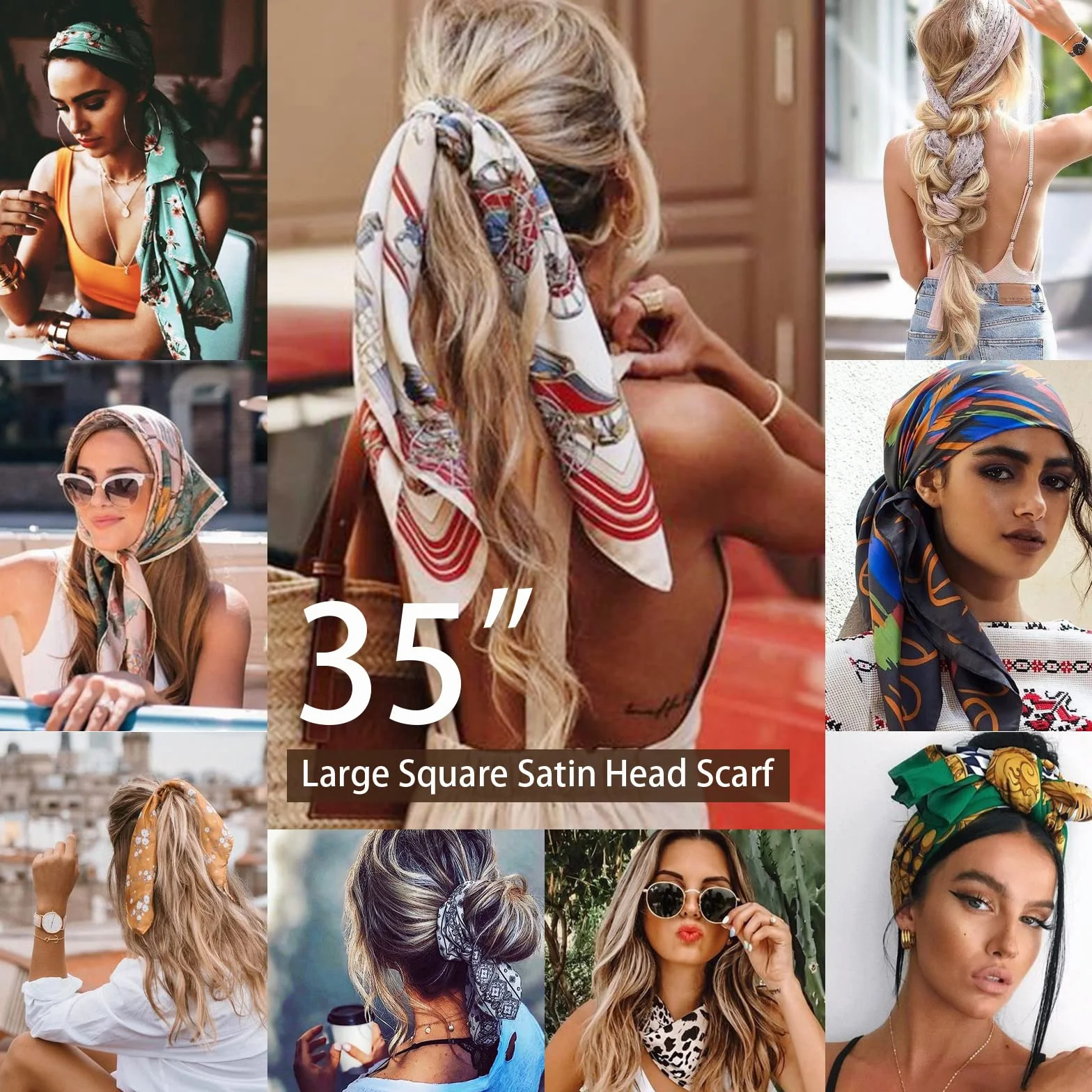 DRESHOW Pañuelos Satén Cuadrados Grandes Pelo Accesorios Seda de Playa Estampado Clásico para Mujer