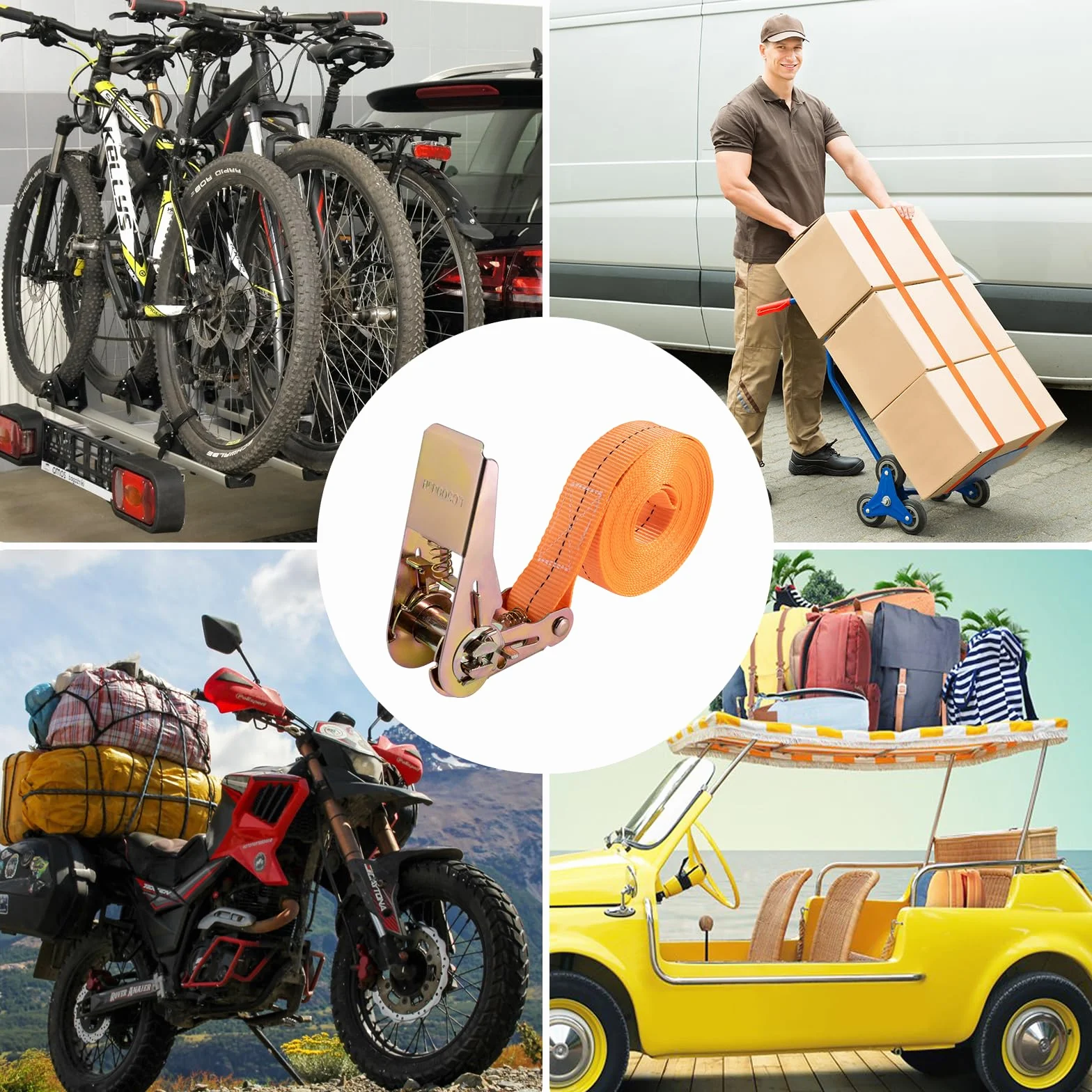 Correas tensoras con carraca 4 m robustas para transporte materiales motocicletas bicicletas mudanzas paquetes equipaje camping 2 unidades