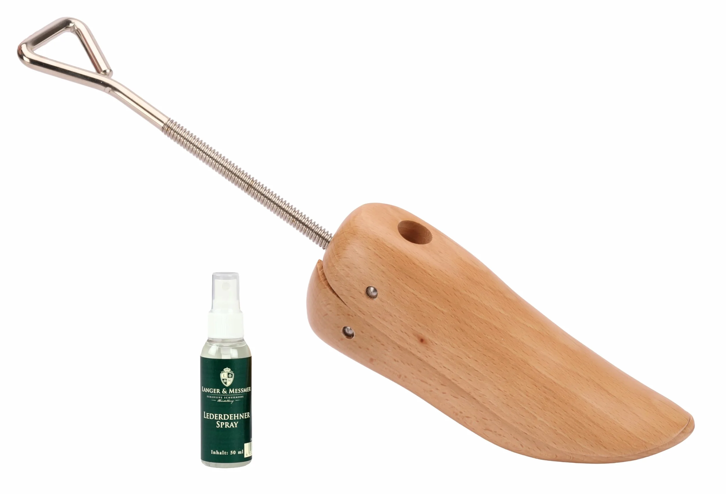Langer & Messmer alargador de zapatos y botas para la puntera de los hombres contra la presión de los zapatos - de madera maciza de haya incl. spray alargador de cuero 50ml