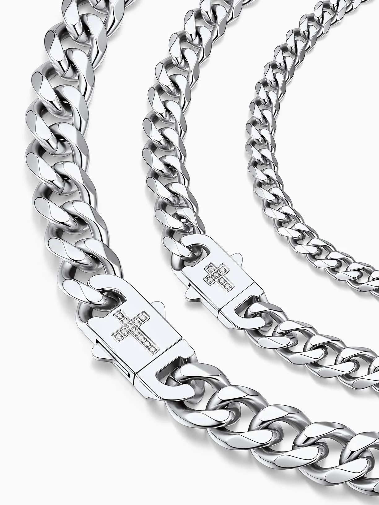 ChainsHouse Collar Colgante Cruz Hombre Cadenas Cubanas Acero Inoxidable Cierre Clip con Crucifijo Impermeable, 46cm -61cm Largo 6mm Ancho, Joyero Incluido