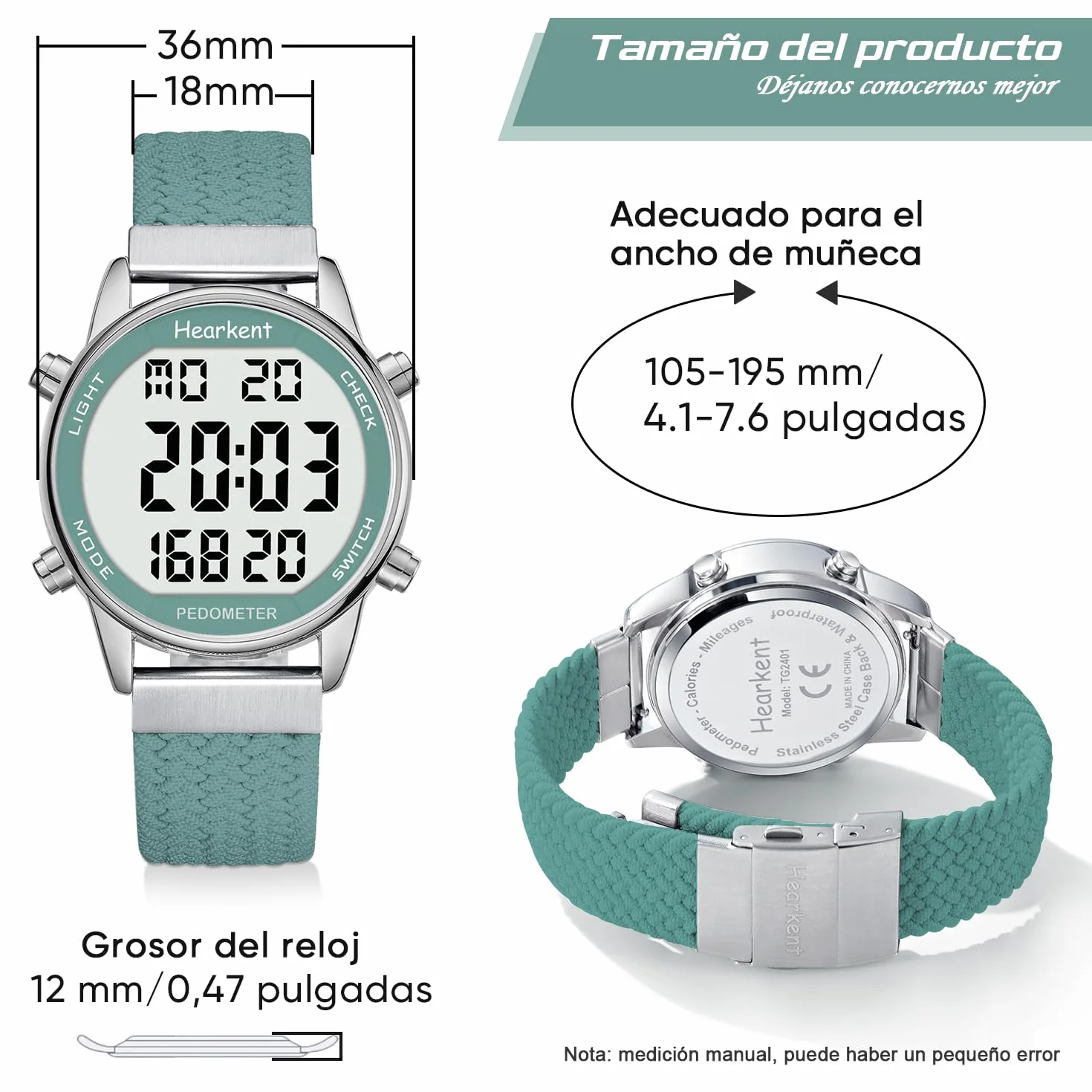 Hearkent Reloj podómetro para Mujer, grabación de calorías y Distancia, Alarma, Cuenta atrás, visualización de la Hora,sin Carga ni aplicación, 2401