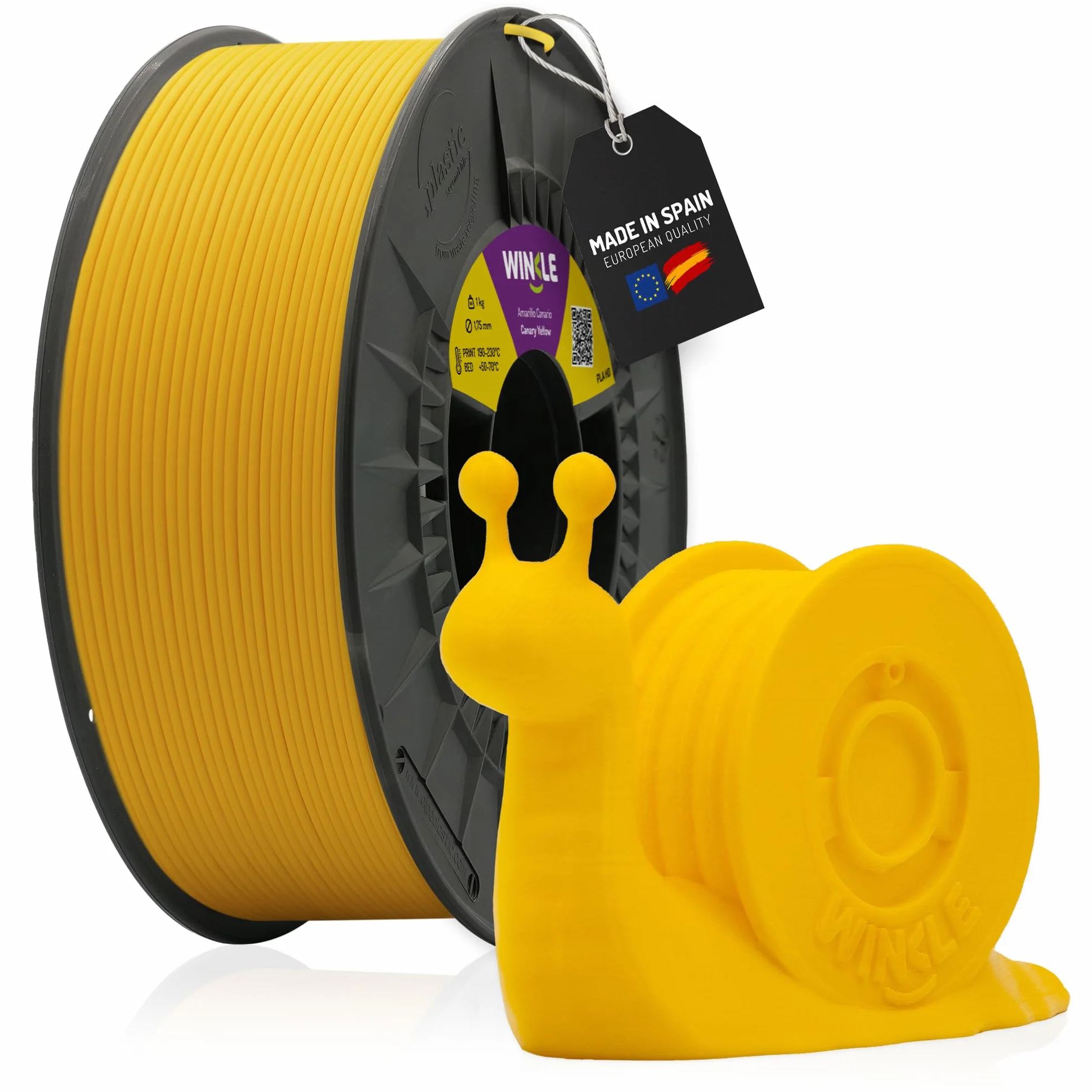 WINKLE Filamento PLA HD Amarillo Canario 1,75mm 300g Bobina Compatible Impresoras 3D