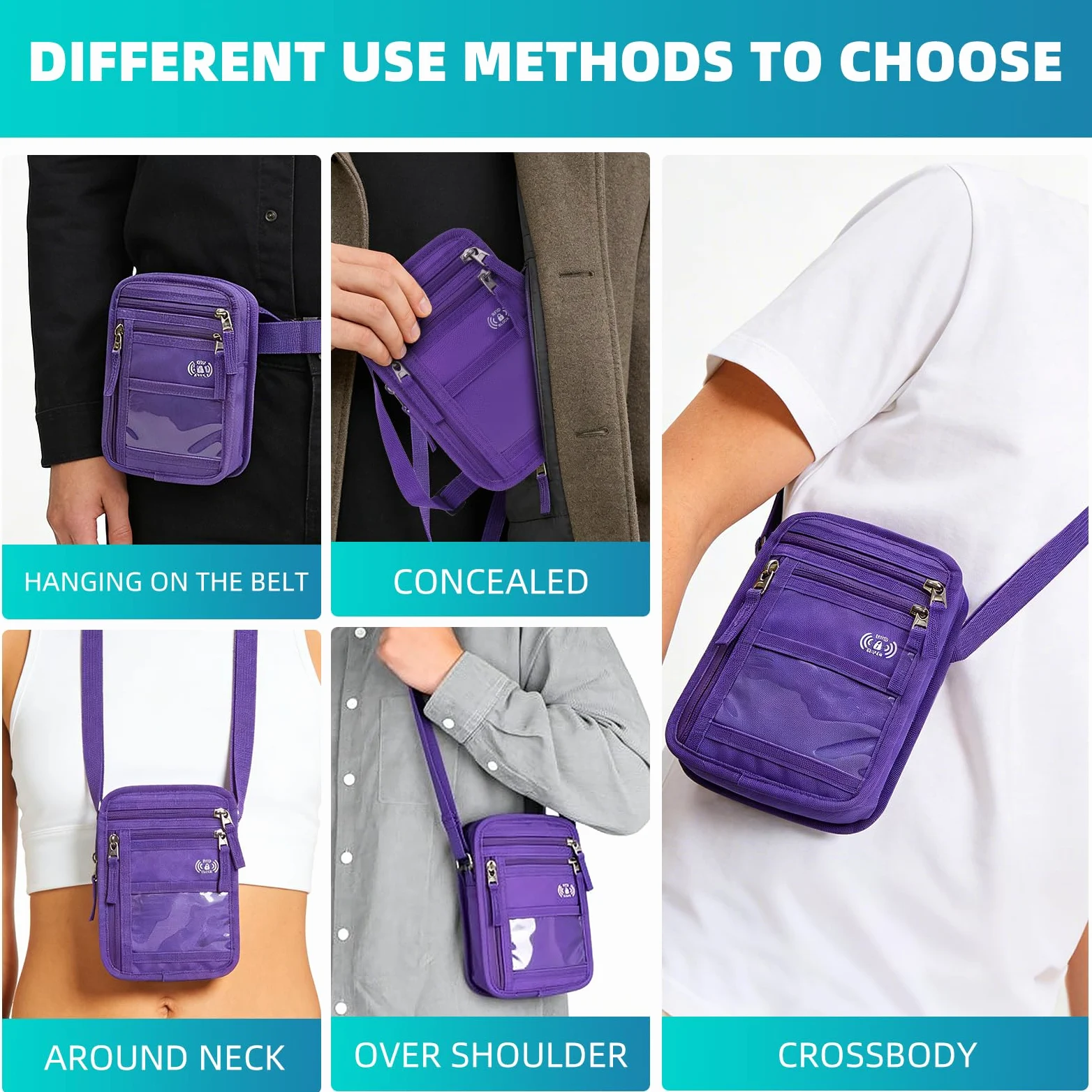 Cartera pequeña para el cuello con bloqueo RFID, bolsa cruzada de viaje, soporte para pasaporte, diseño minimalista delgado, bolsa de seguridad para el cuello