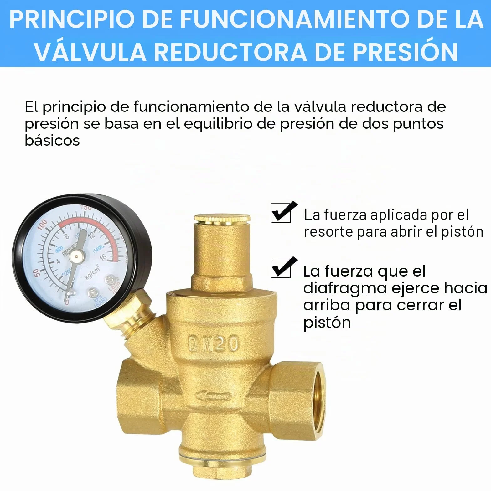 Regulador de Presión Agua DN20 3/4 Pulgada Latón Válvula Reductora