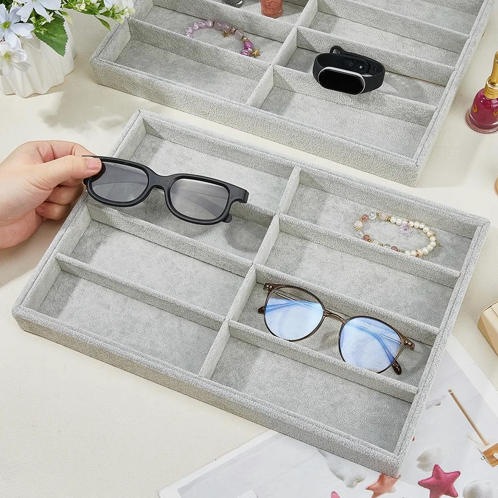 DICOSMETIC 2 unidades de 16 compartimentos de terciopelo para gafas de sol, organizador, bandeja apilable, bandeja expositora, organizador de gafas, cajones, juego de almacenamiento para collares