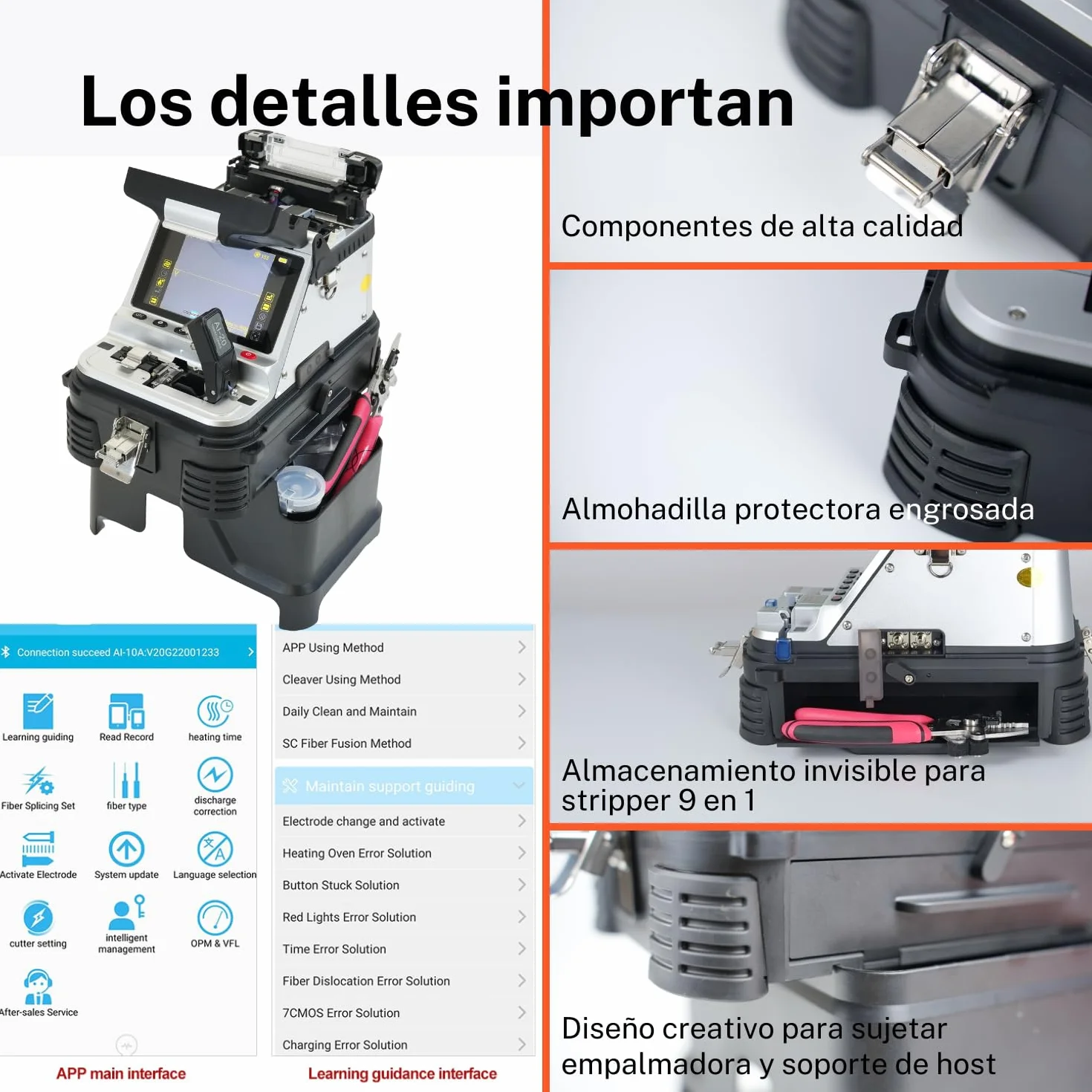 Fusionadora de fibra óptica AI-20 con cortadora eléctrica, kit de empalmador con OPM VFL y batería de 7800 mAh