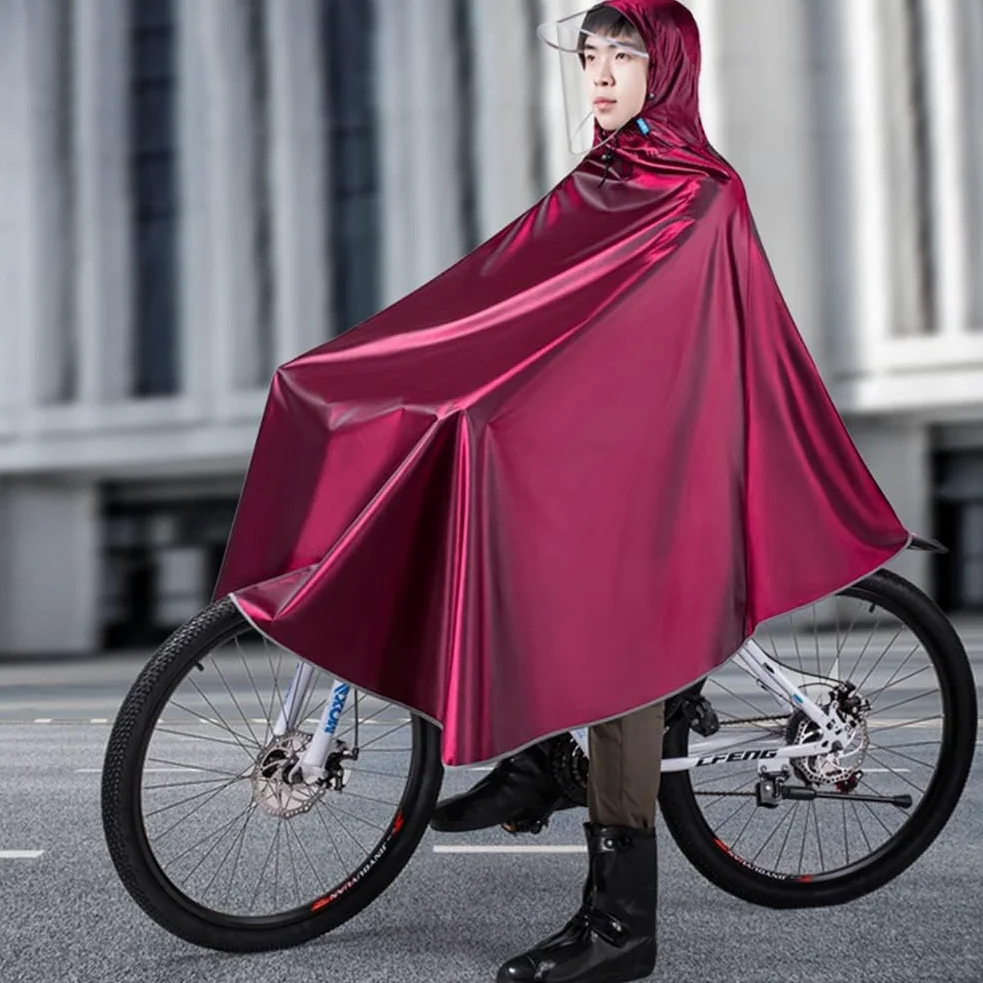 Hombre Mujer Ciclismo Bicicleta Bicicleta Chubasquero Capa De Lluvia Poncho con Capucha Impermeable A Prueba De Viento Movilidad Funda De Scooter Ligero Compacto Reutilizabl, Red, Single 2XL