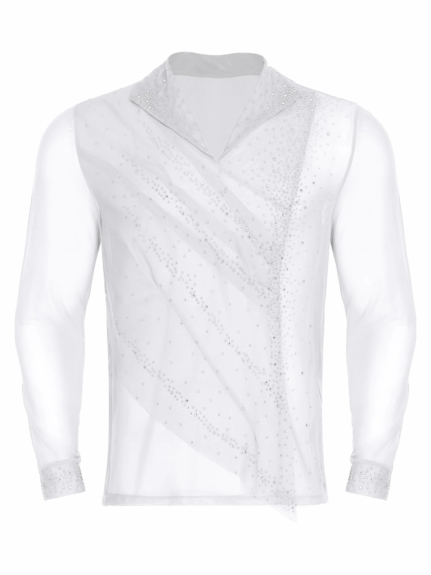 Camisa Baile de Salón para Hombre Leotardo Baile Latino Camisa de Patinaje Artístico para Competición S-XXL