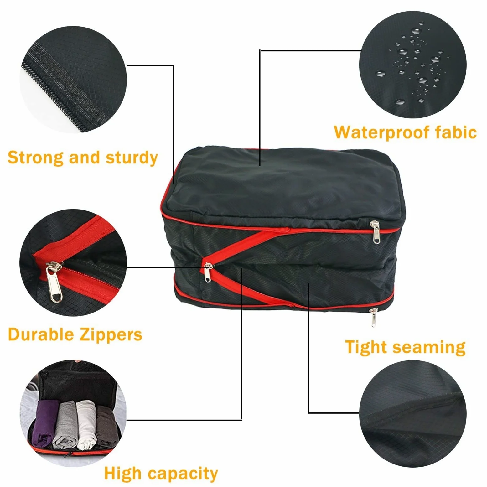 Cubos de embalaje duraderos para bolsa de compresión de viaje Equipaje doble Organizador a prueba de agua Bolsas de almacenamiento Gran capacidad con cremallera resistente para accesorios de viaje (