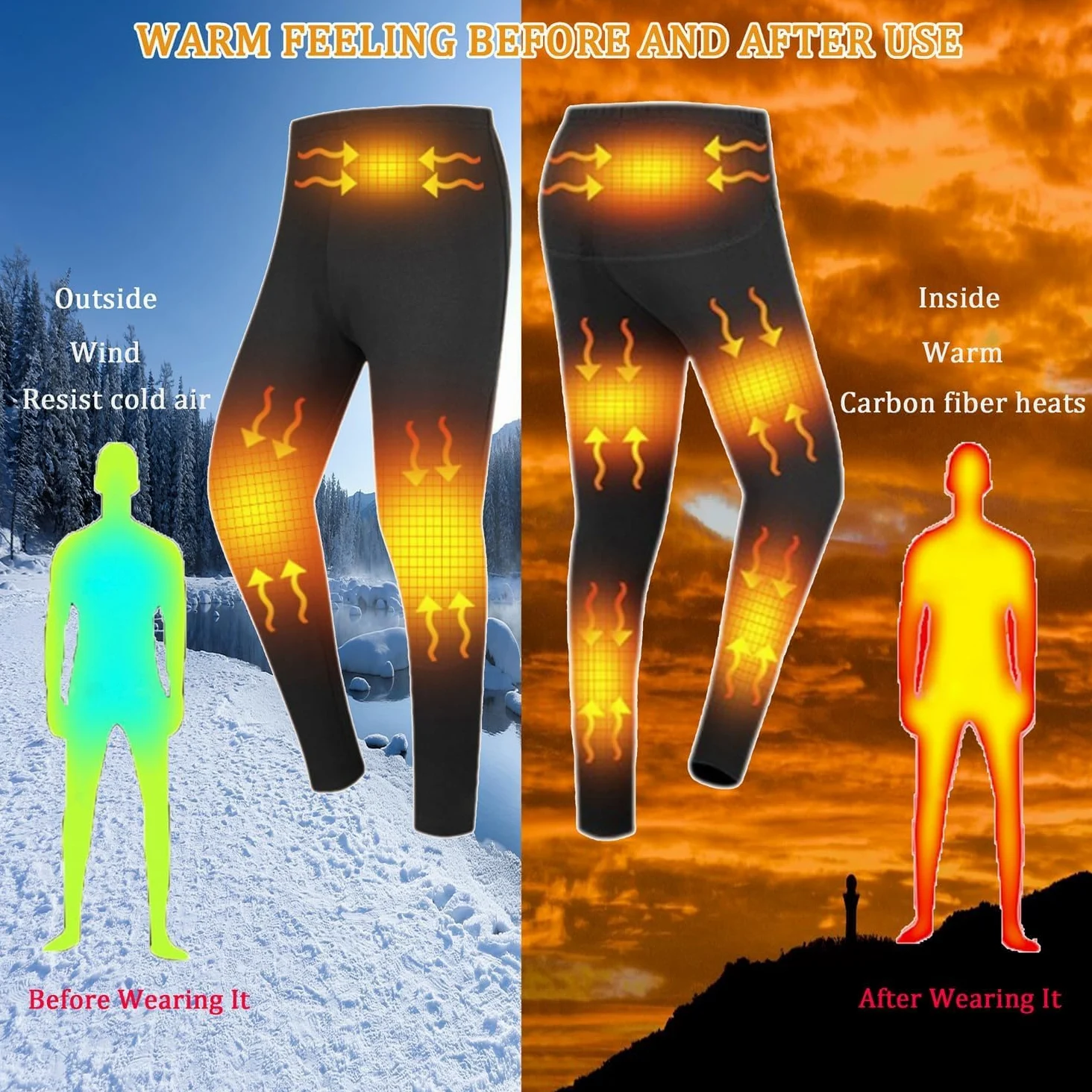 Ropa Interior Calefactable Hombre, Conjunto de Ropa Interior Térmica Calefactables con 16 Zonas de Calentamiento, Ropa Termica Hombre para Esquí Pesca Caza Moto(No Incluye Batería)