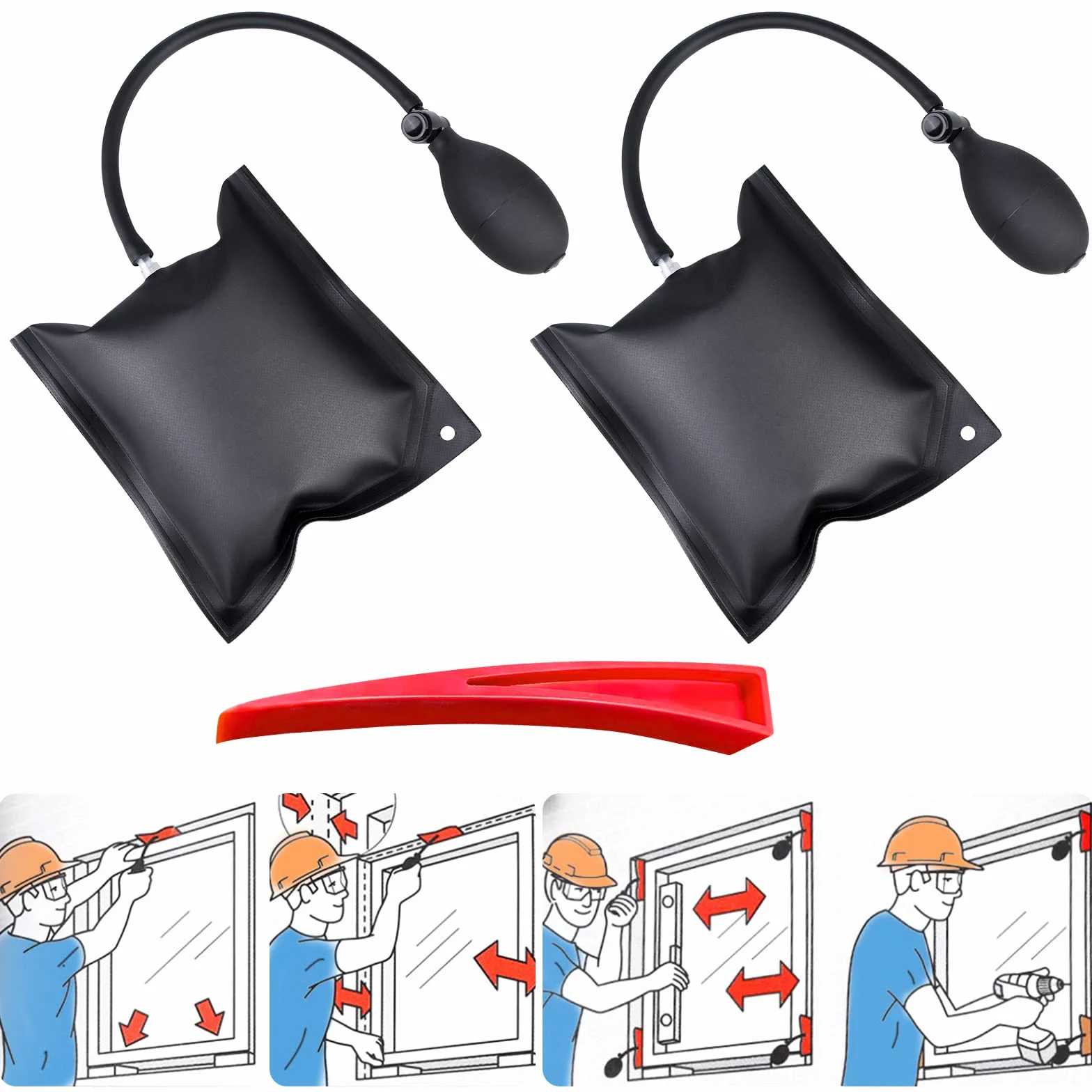 Nizirioo Air Pump Wedge 4 Piezas, Bomba De Aire Cuña, Cuña De Aire De Bomba Con Herramienta Alineación Roja Para Puerta Ventana