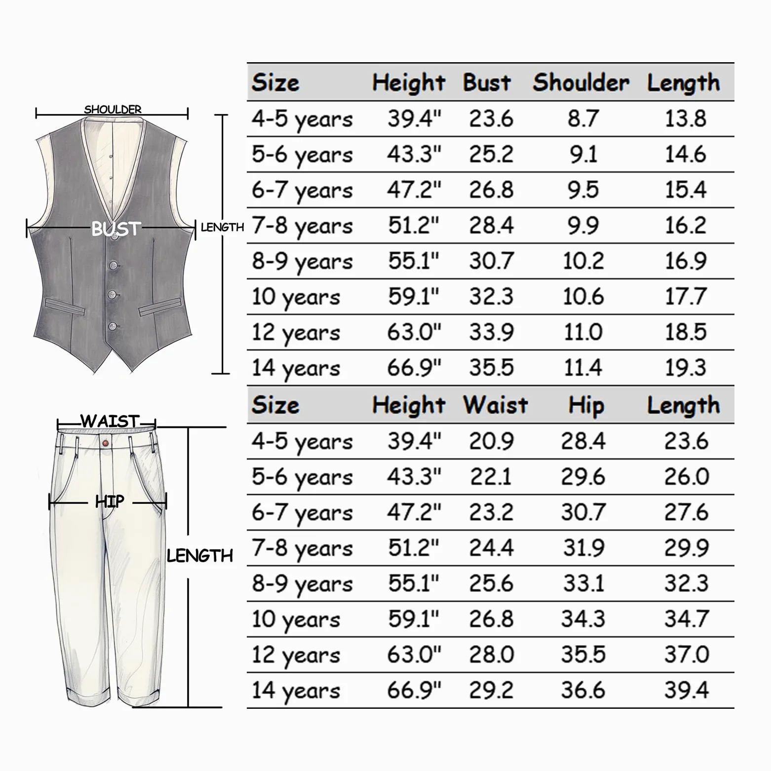 Conjunto de 2 piezas de chaleco para niños, traje de esmoquin para niños, talla 4-14, traje formal para niños con chaleco y pantalones, conjunto delgado