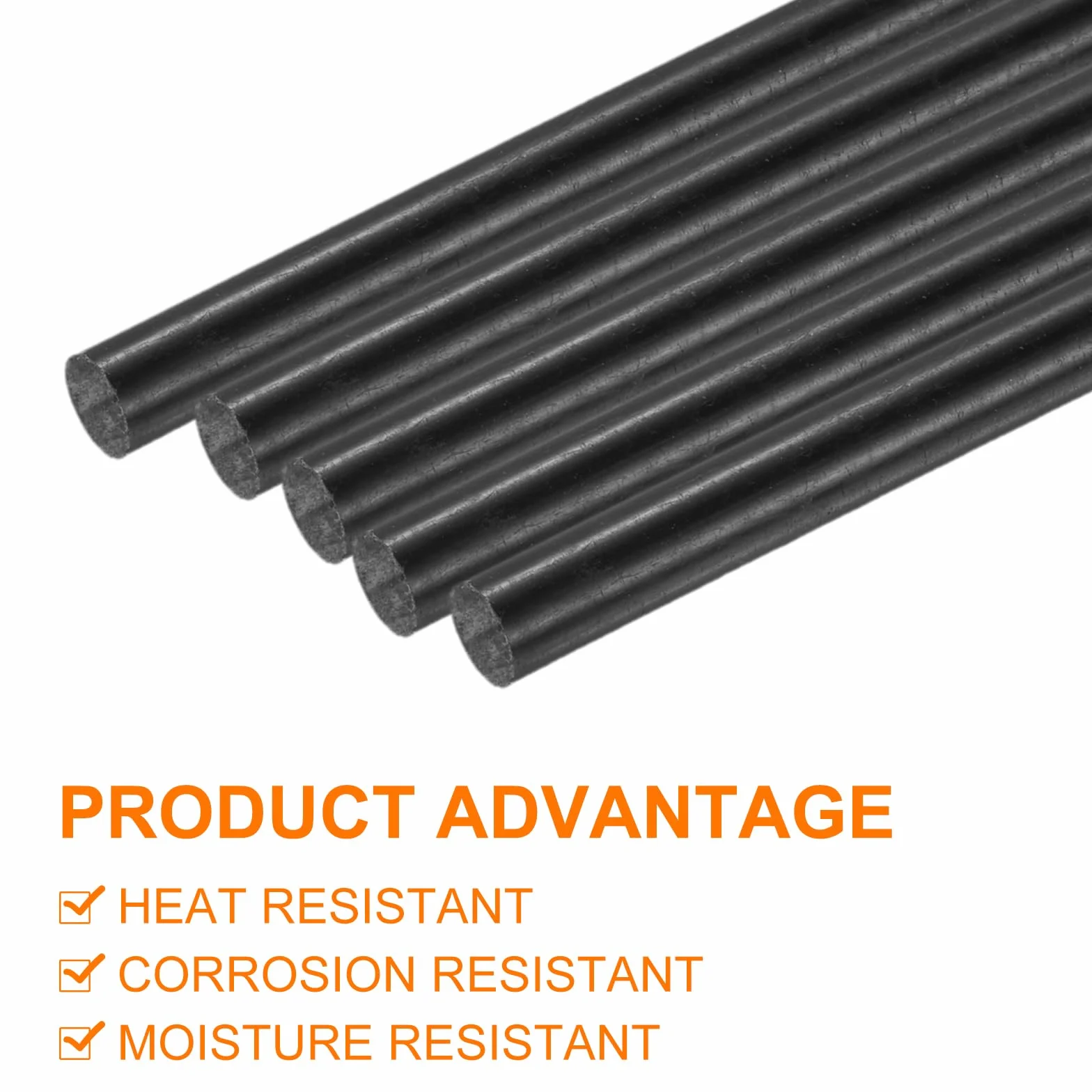 Varillas de Plástico ABS 5mm x 250mm Barras Redondas Sólidas para Modelos DIY Bricolaje, Negro