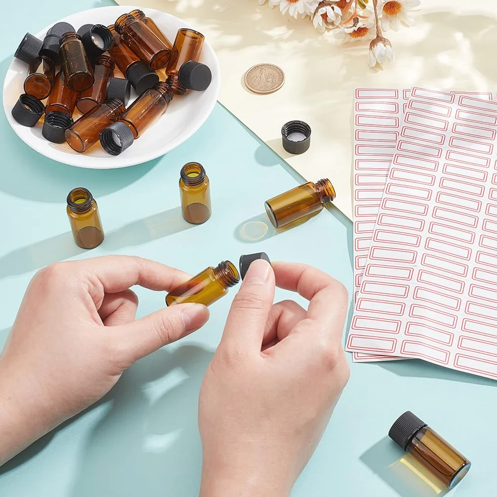NBEADS Botella de Vidrio Ámbar 5 ml Frasco Pequeño para Aceite con Tapas de Rosca para Aceites Esenciales