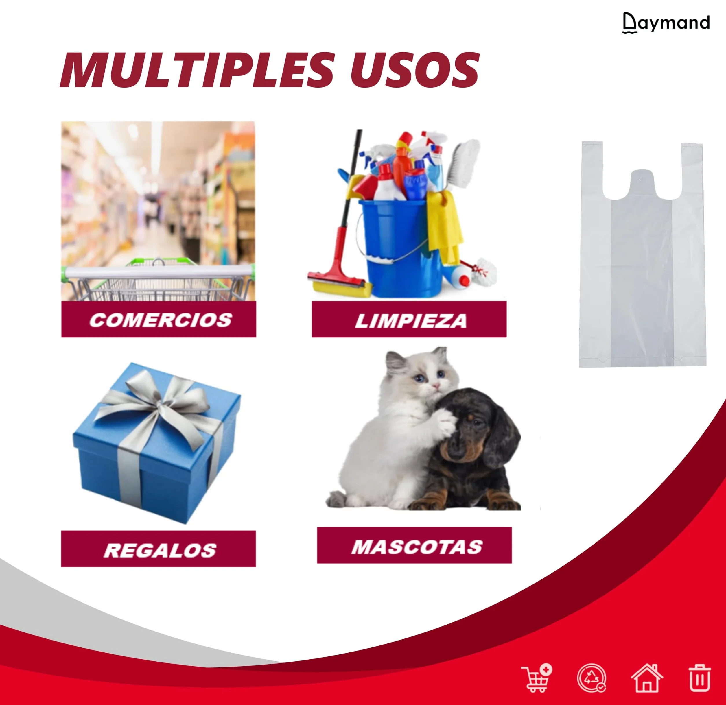 Bolsas Plastico con Asas 200 Unidades 30x40 cm Tipo Camiseta