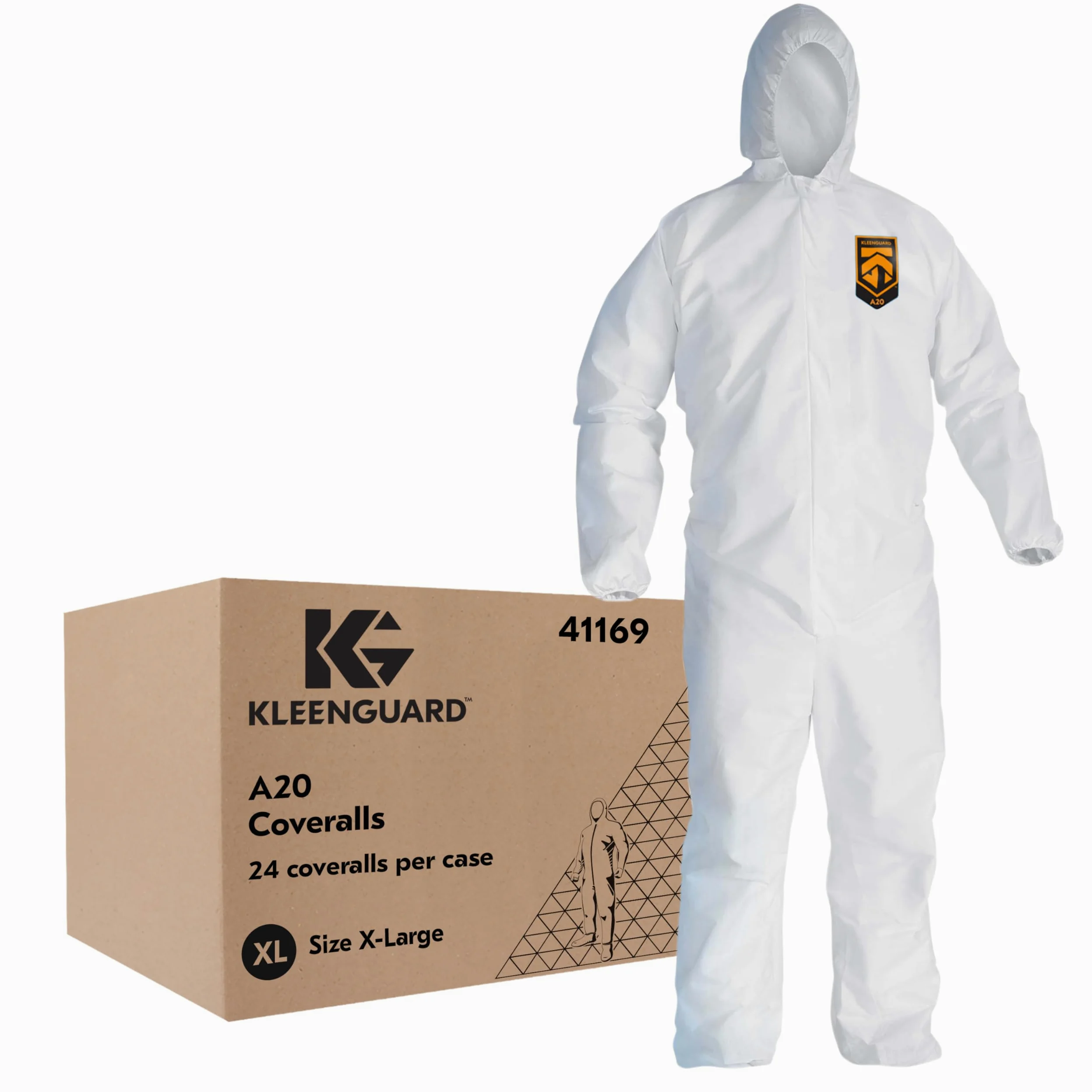 Kleenguard A20 transpirable de partículas protección con capucha traje de trabajo ((41169), diseño de reflejo, cremallera frontal, elástica muñecas y tobillos, color blanco, XL, comodidad unidades 1 par