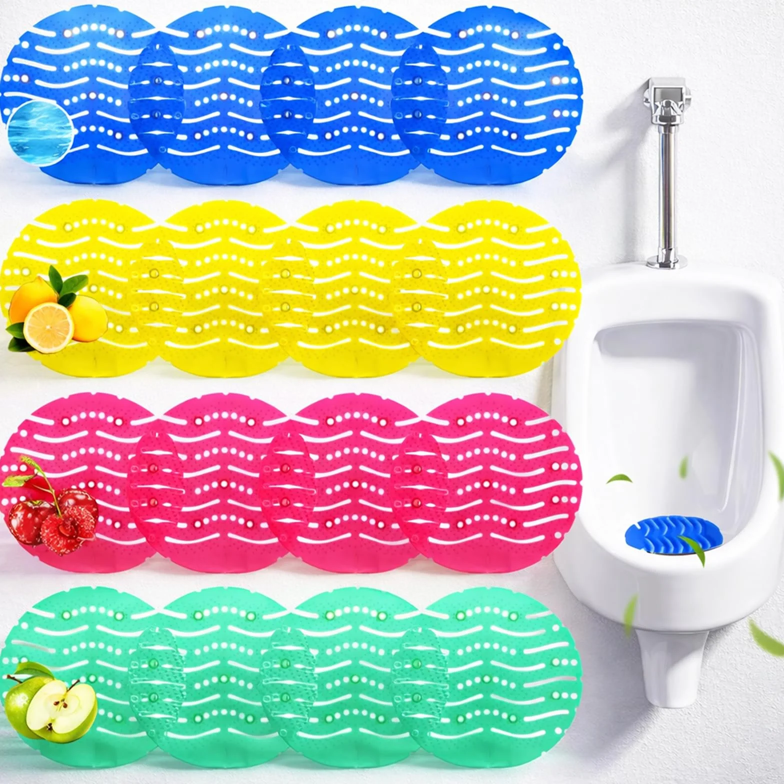 Rejillas Urinario con Fragancia 16 Piezas, Filtro Anti Olor y Anti Salpicaduras, Desodorante WC Universal PVC