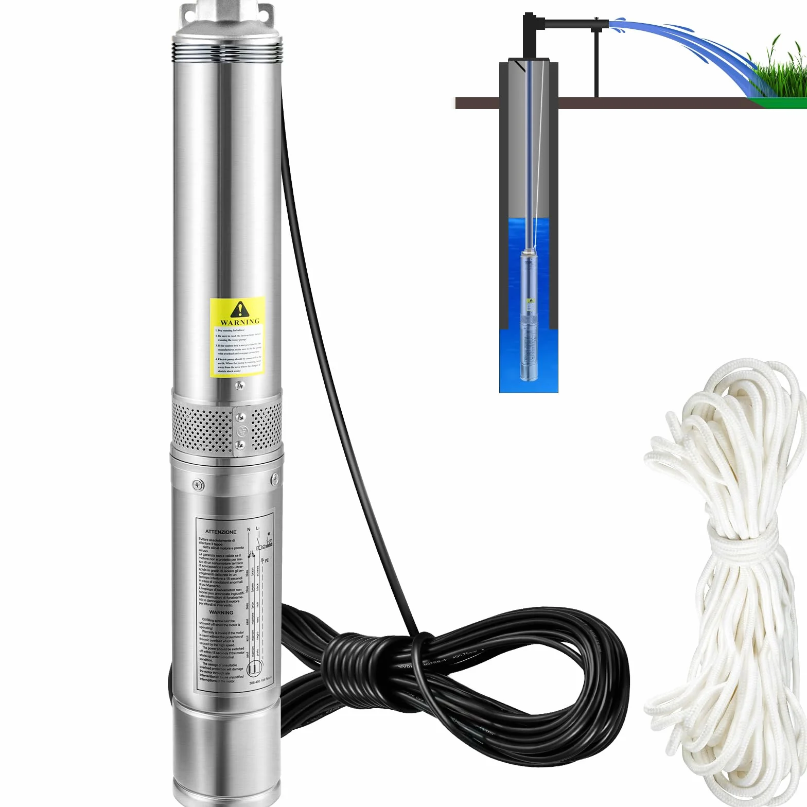 VEVOR Bomba de Pozo Profundo 750 W Sumergible 230V 50 Hz 105 L/min