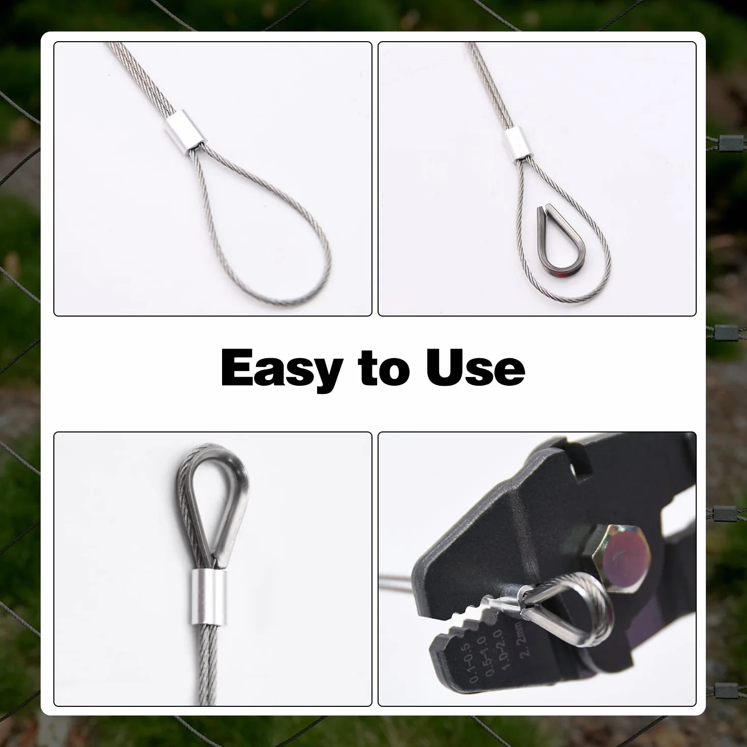 Kit de herramientas de prensado de cable de acero inoxidable 330 pies con mangas de aluminio y dedales