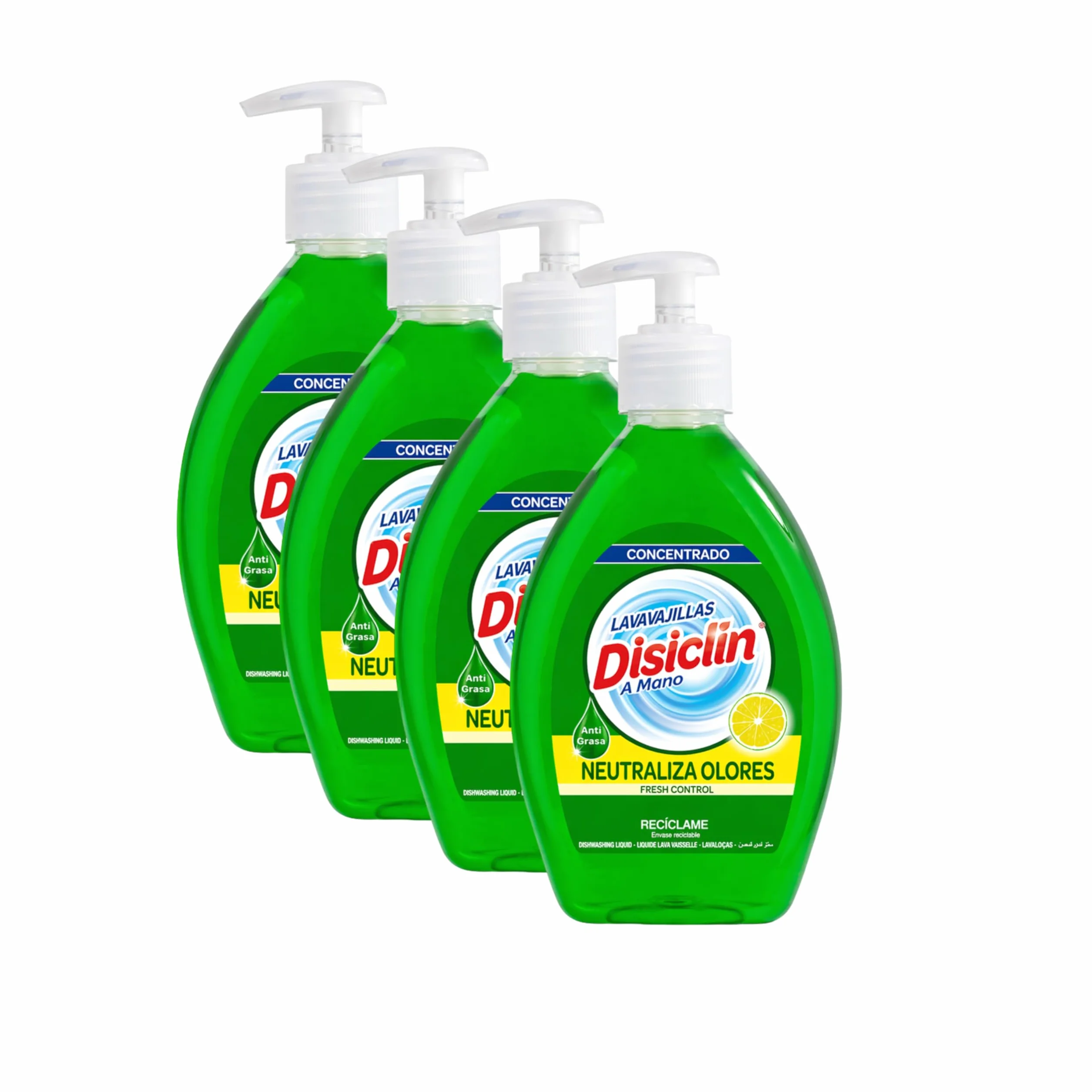 Pack 4 Lavavajillas Disiclín Limón 600 ml con Dosificador Detergente Concentrado Antigrasa