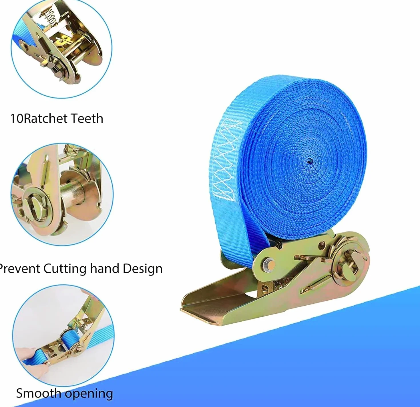 Cinchas de Amarre Carga 800kg, 6m x 25mm Correas de Amarre con Trinquete, Tensor de Carraca 10 Piezas Azul