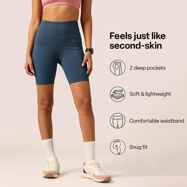 Blissclub Ultimate Pantalones cortos de ciclismo Lite con 2 bolsillos, pantalones cortos de gimnasio para mujer, pantalones cortos deportivos, pantalones cortos de natación y moldeadores para abdomen