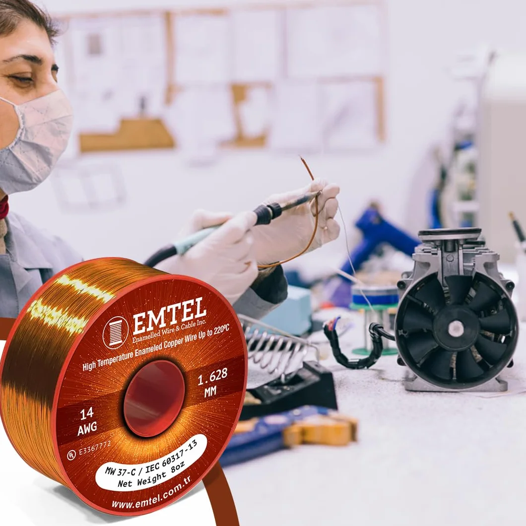 Emtel Cable magnético 20 AWG 8 onzas 165 pies Alambre cobre esmaltado 220°C Clase térmica Bobinado