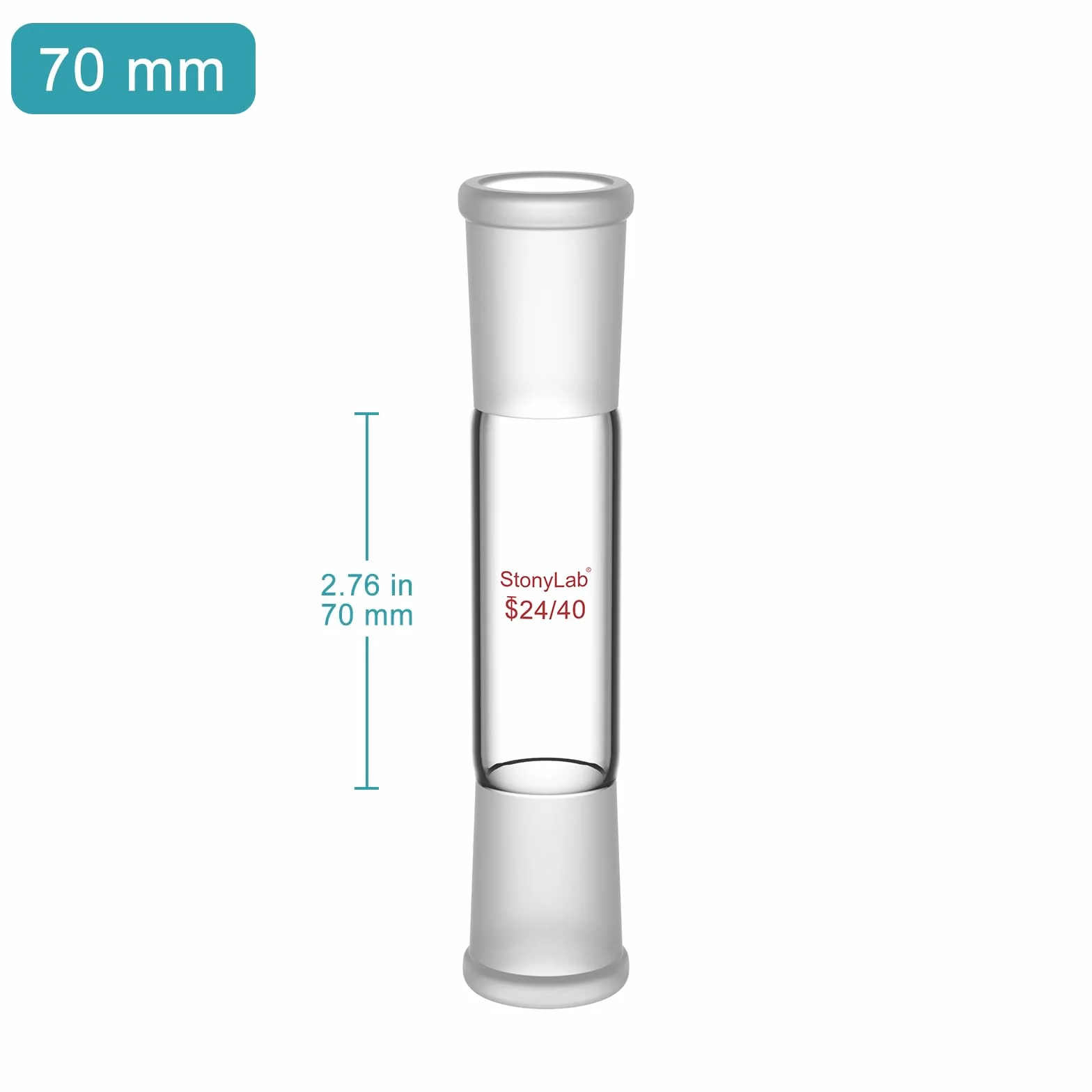 Adaptador Recto de Vidrio Borosilicato 70 mm Juntas Exteriores 24/40 Laboratorio