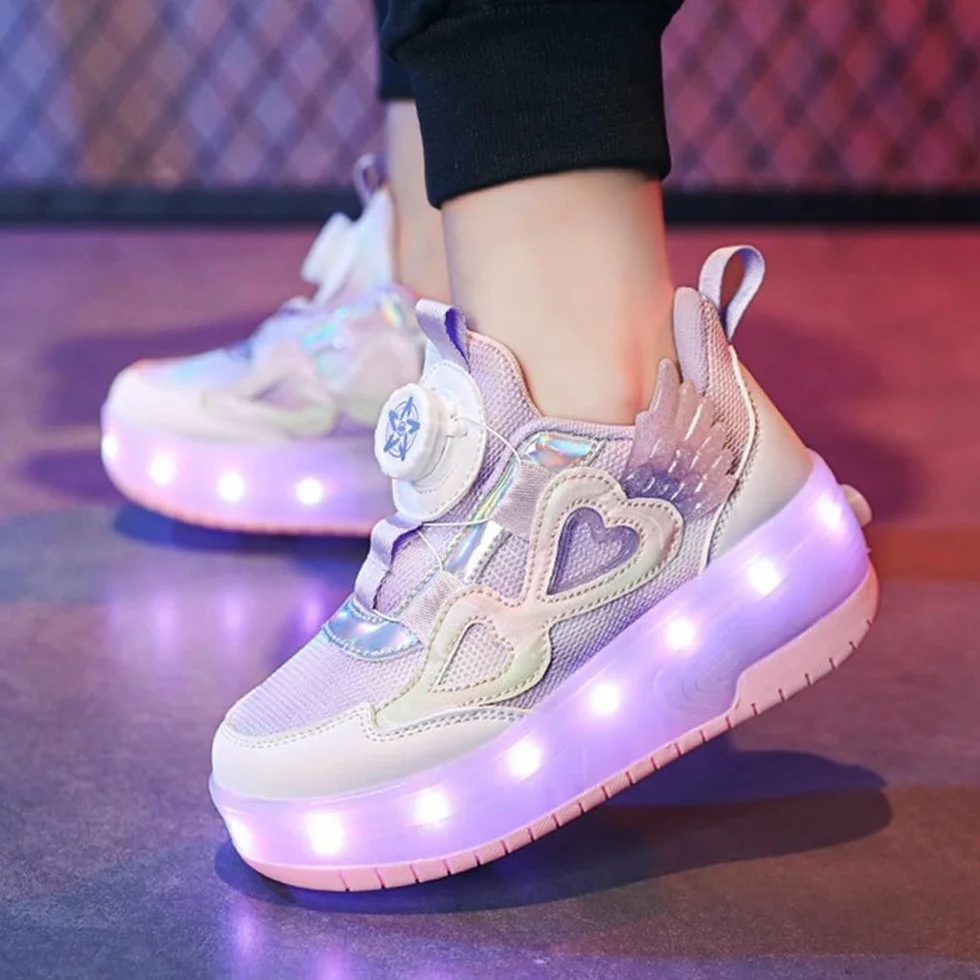 Mateju Zapatos con Ruedas para Niñas, Patines con Dos Ruedas Retráctil, Zapatillas Brillantes Moda