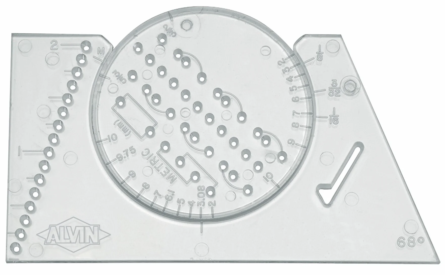 ALVIN AL666 Guía de letras y plantilla de reglas, herramienta multiusos para dibujo, diseño y arquitectura, ideal para estudiantes y profesionales, 3.88 pulgadas de largo x 2.38 pulgadas de alto