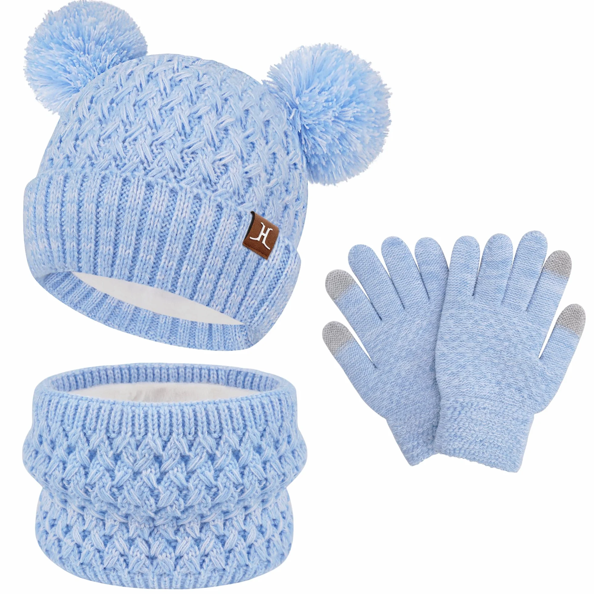 ZASFOU Niños Sombrero Invierno Bufanda Guantes Pantalla Táctil Set 2 3 4 5 6 7 Años Gorro Sombreros de Punto con Pompón Braga Cuello Guante Regalos para Niñas Niño