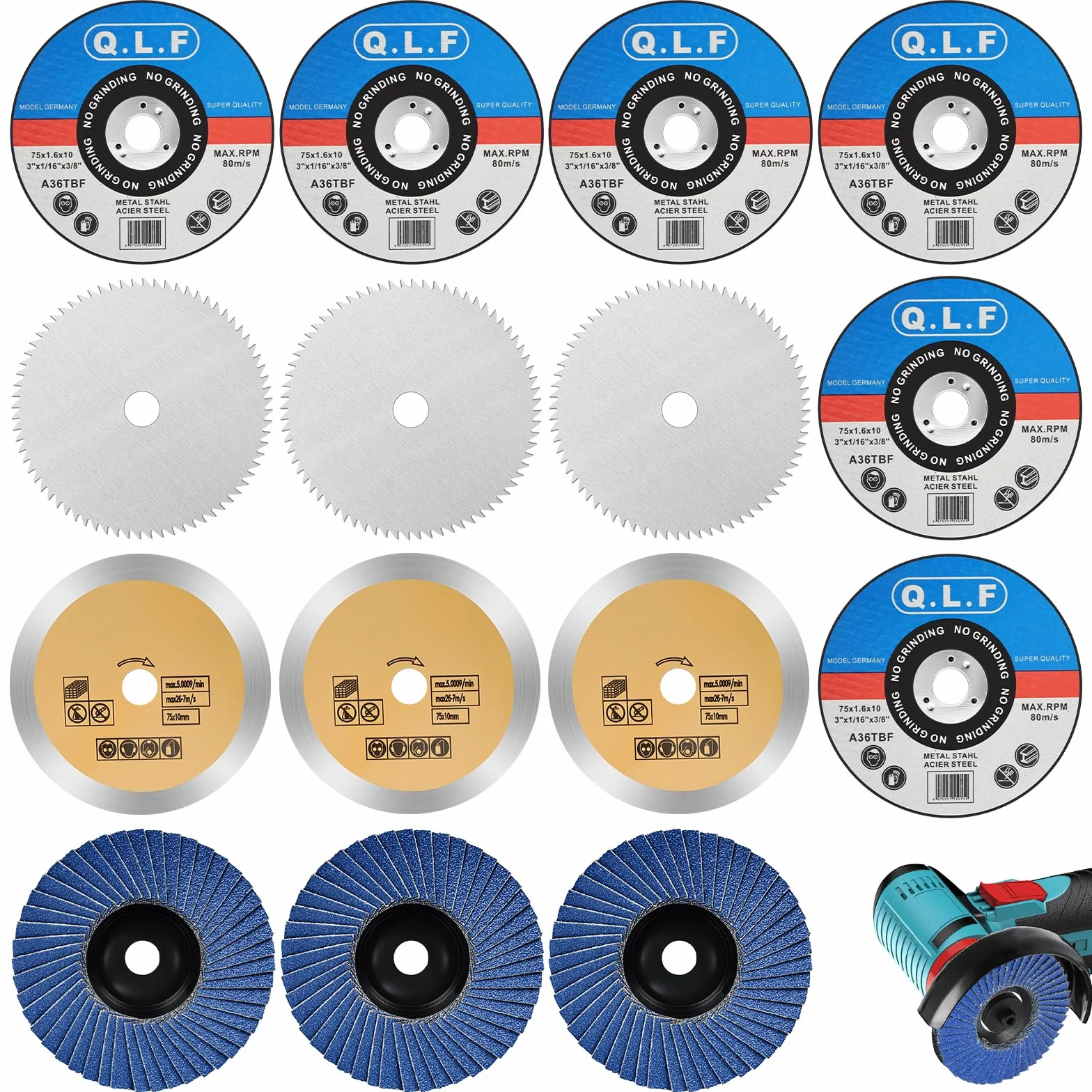 Juego de 15 discos de corte universales 76mm para amoladora angular, metal, madera, azulejos