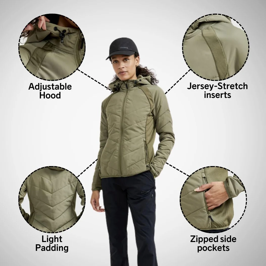 Craft Adv Explore Hybrid Übergangsjacke Damen | Leichte, Wattierte Windjacke Mit Jersey-einsätzen | Verstellbare Kapuze Chaqueta Mujer