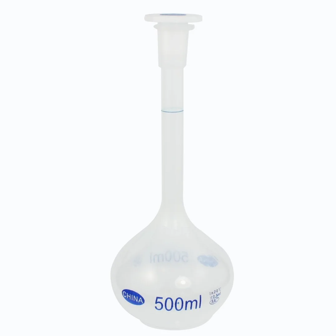 Matraz de medición volumétrico de plástico transparente de cuello largo 500 ml