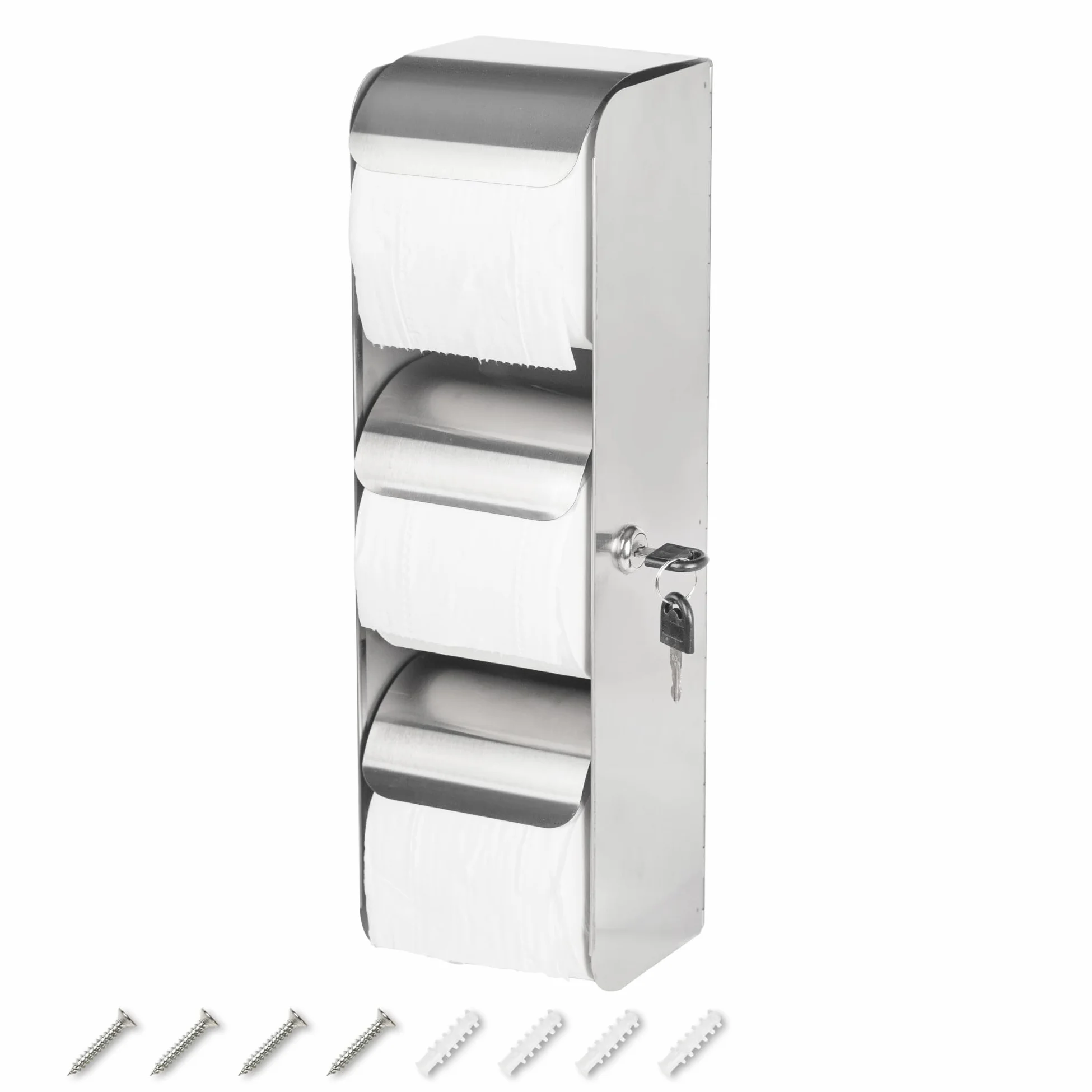 Dispensador de papel higiénico comercial de acero inoxidable 3 rollos con cerradura