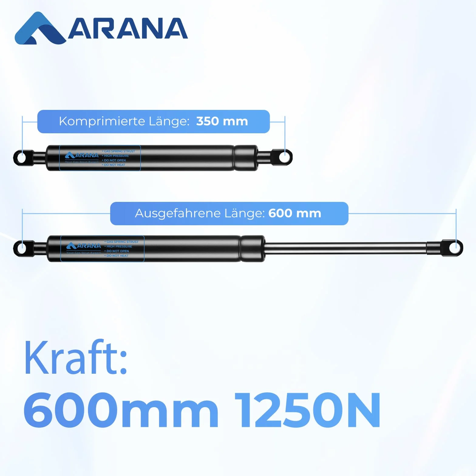 ARANA 2x Muelle de Amortiguadores de gas resorte universales 600 mm 1250 N presión