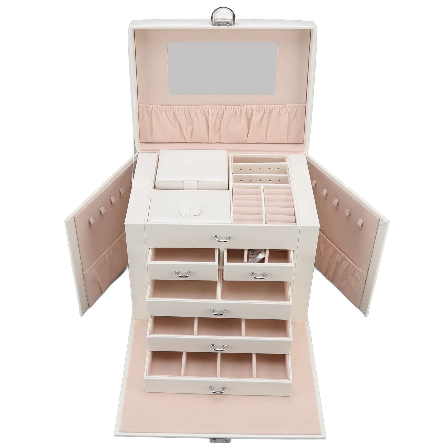 Joyero de Cuero Sintético | Capas múltiples de gran capacidad con espejo, para organizador de accesorios para el hogar para mujeres