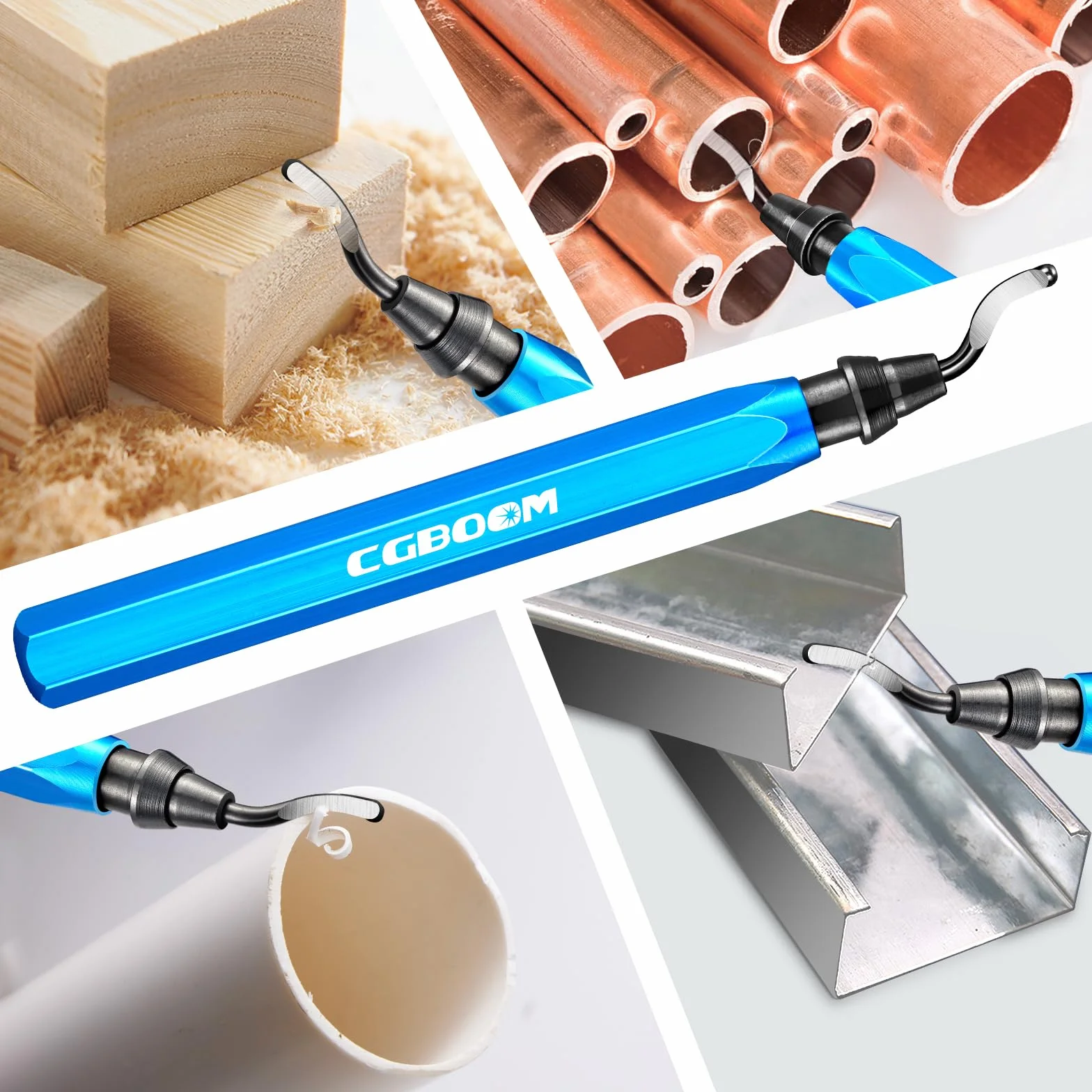 CGBOOM Herramienta de desbarbado universal mango metal 10 cuchillas repuesto 360° corte impresora 3D plástico aluminio acero inoxidable