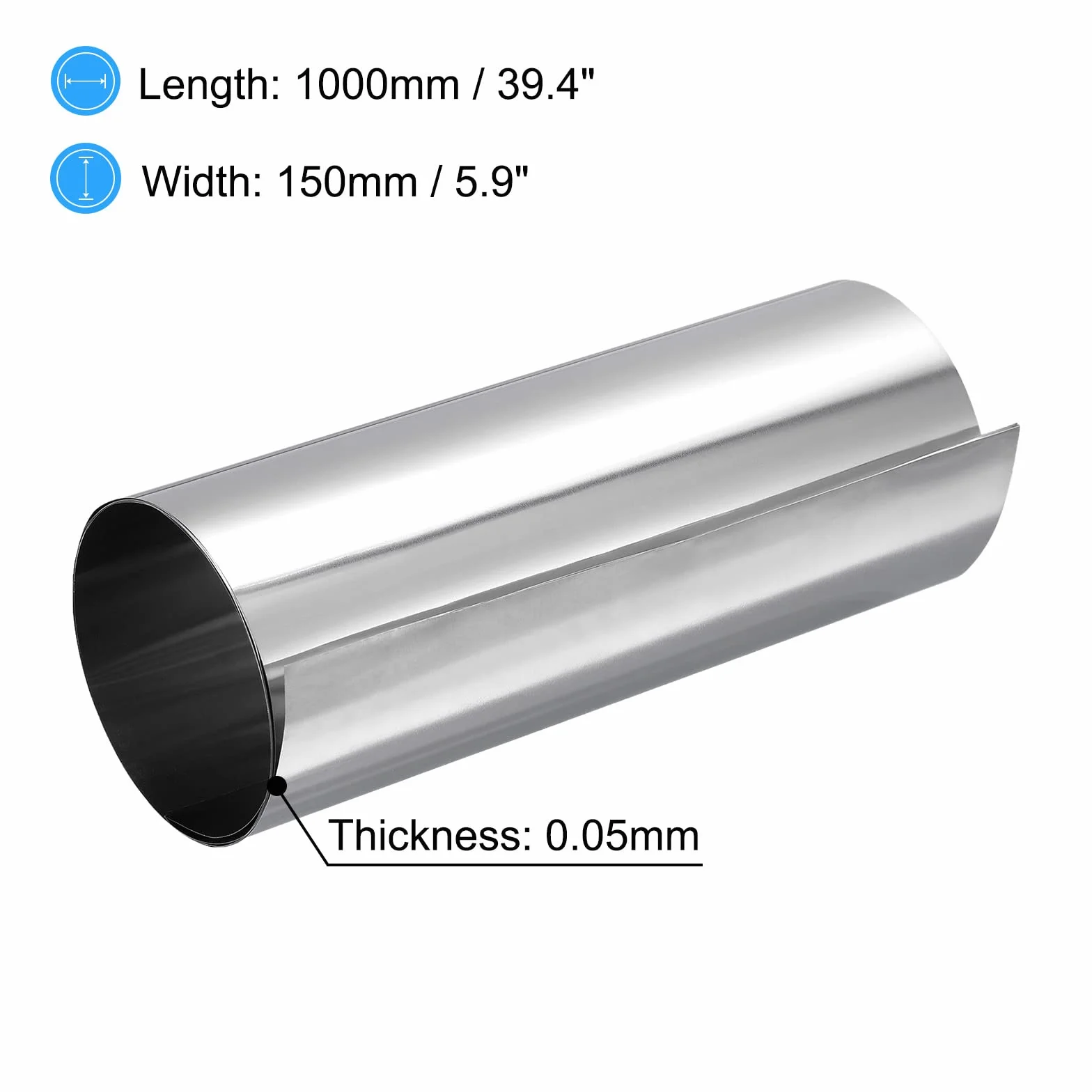 Lámina de Acero Inoxidable 304 0,05x150x1000mm Rollo Hoja Tira Plateado