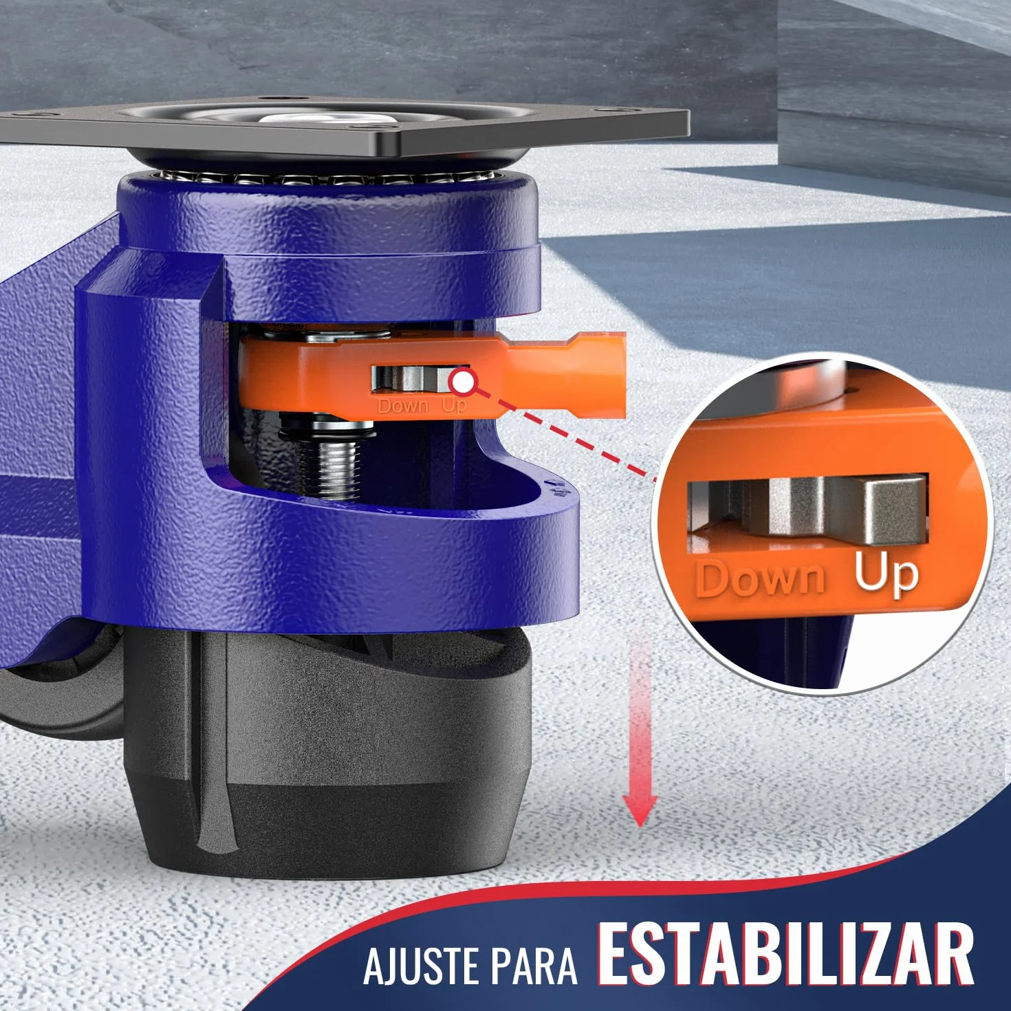 Ruedas de Nivelación con Mango de Trinquete 1200 kg 107-114 mm Giratorias para Bancos de Trabajo